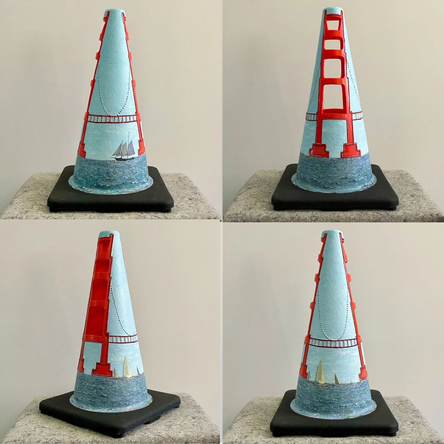 18.5 X 10.5 - "iconiCone Golden Gate Bridge"  acrylic painting on traffic cone - 2026