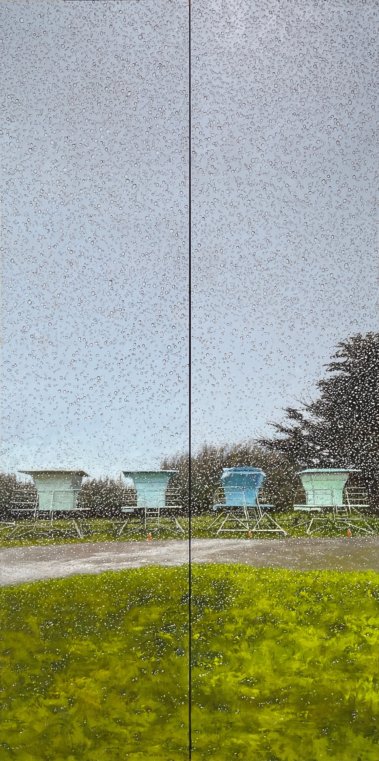48 X 24 - "Pillars: Stinson Beach Off Season"  diptych - acrylic paintings on panels  - 2026  (now showing at the San Francisco Art Fair)