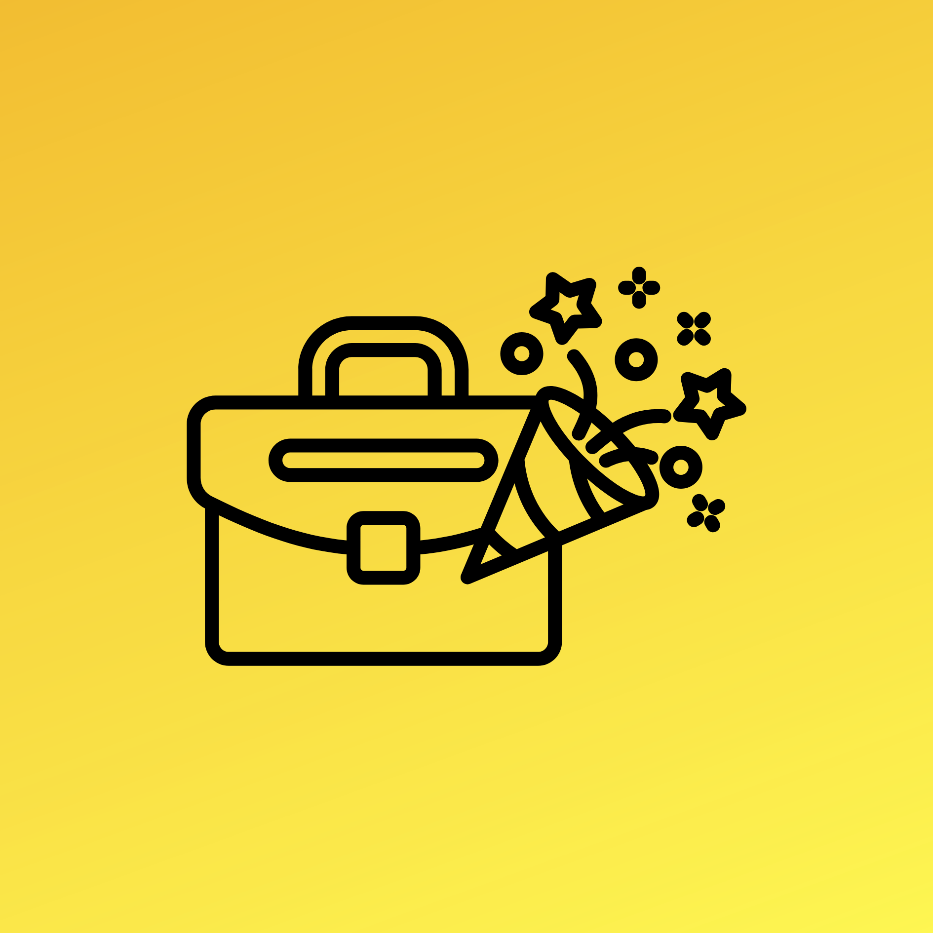 Black book icon on a yellow background.