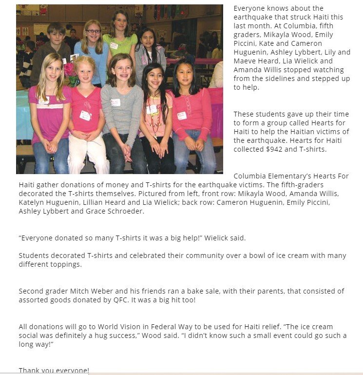 Article written about Hearts for Haiti and what we did in the local paper