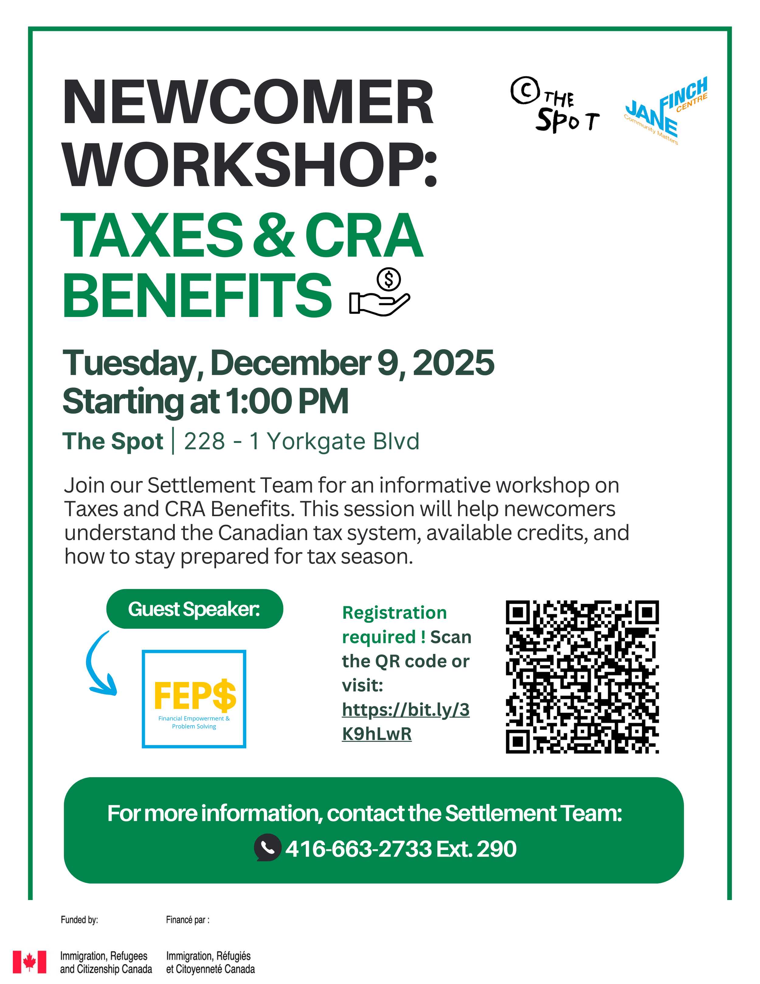 Newcomer Workshop: Taxes &amp; CRA Benefits
