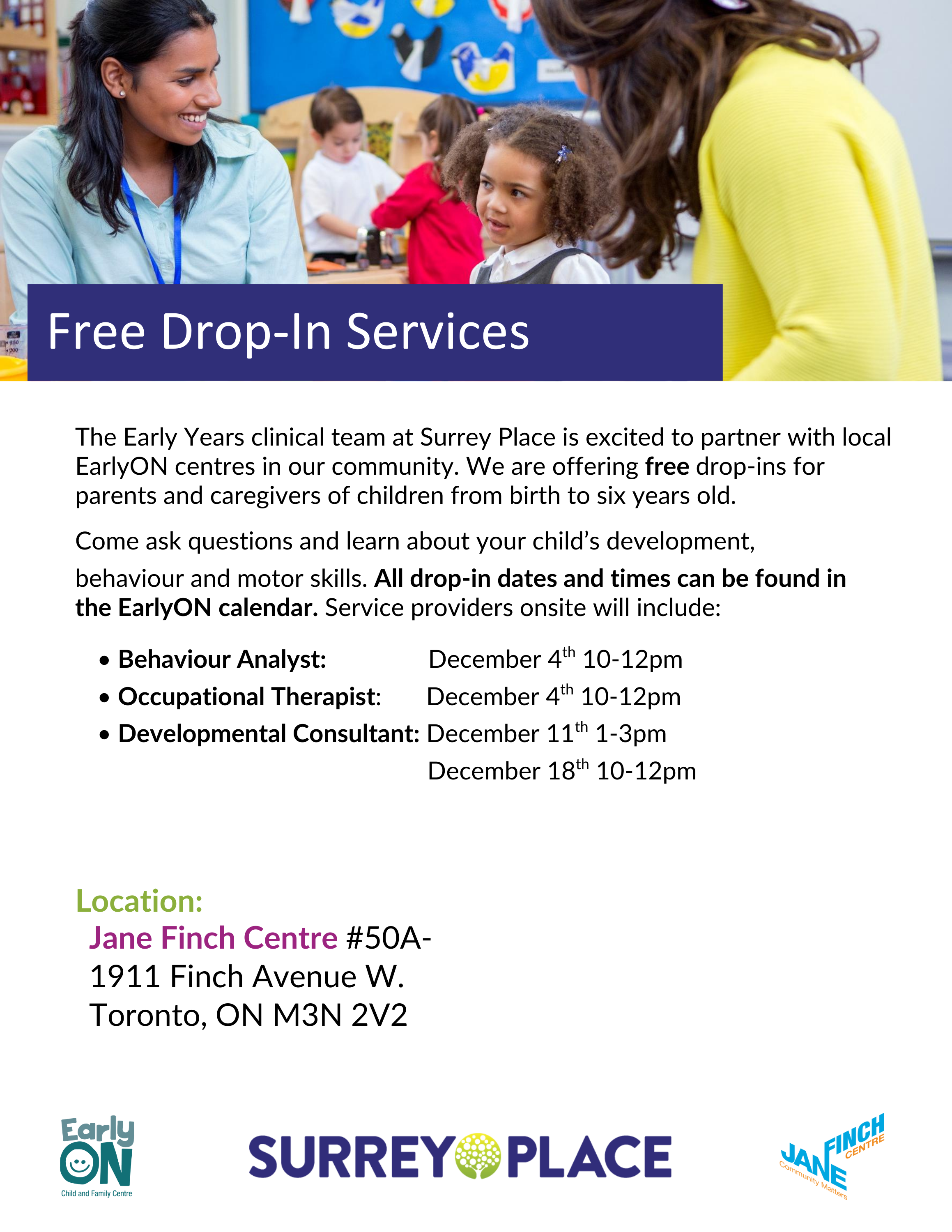 Free Drop In Services - EarlyON X Surrey PLace