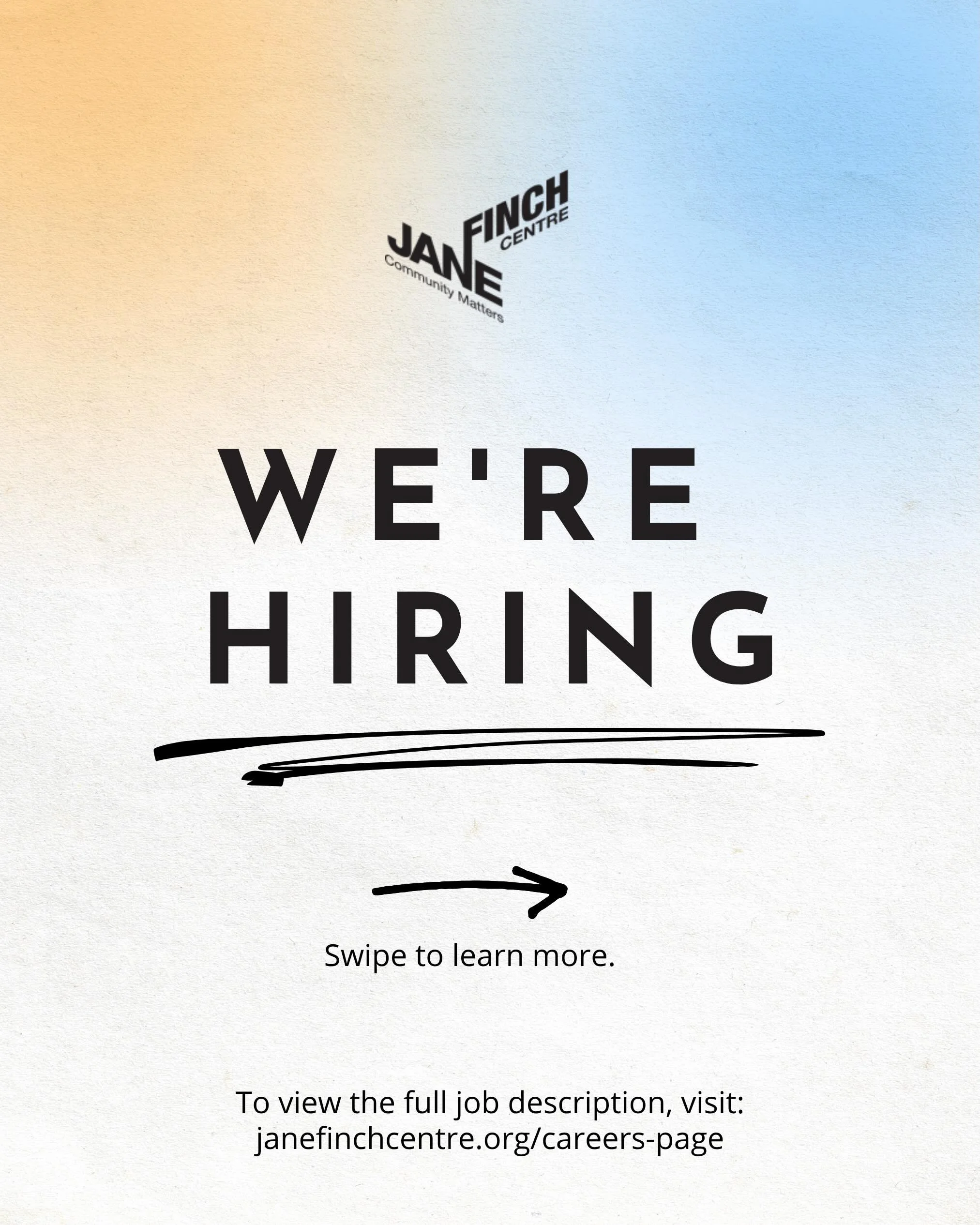 The Jane/Finch Centre is hiring for 2 Summer 2026 positions.

If you&rsquo;re a young person interested in community building, design, planning, construction, or grassroots engagement, this is a chance to gain hands-on experience while supporting mea