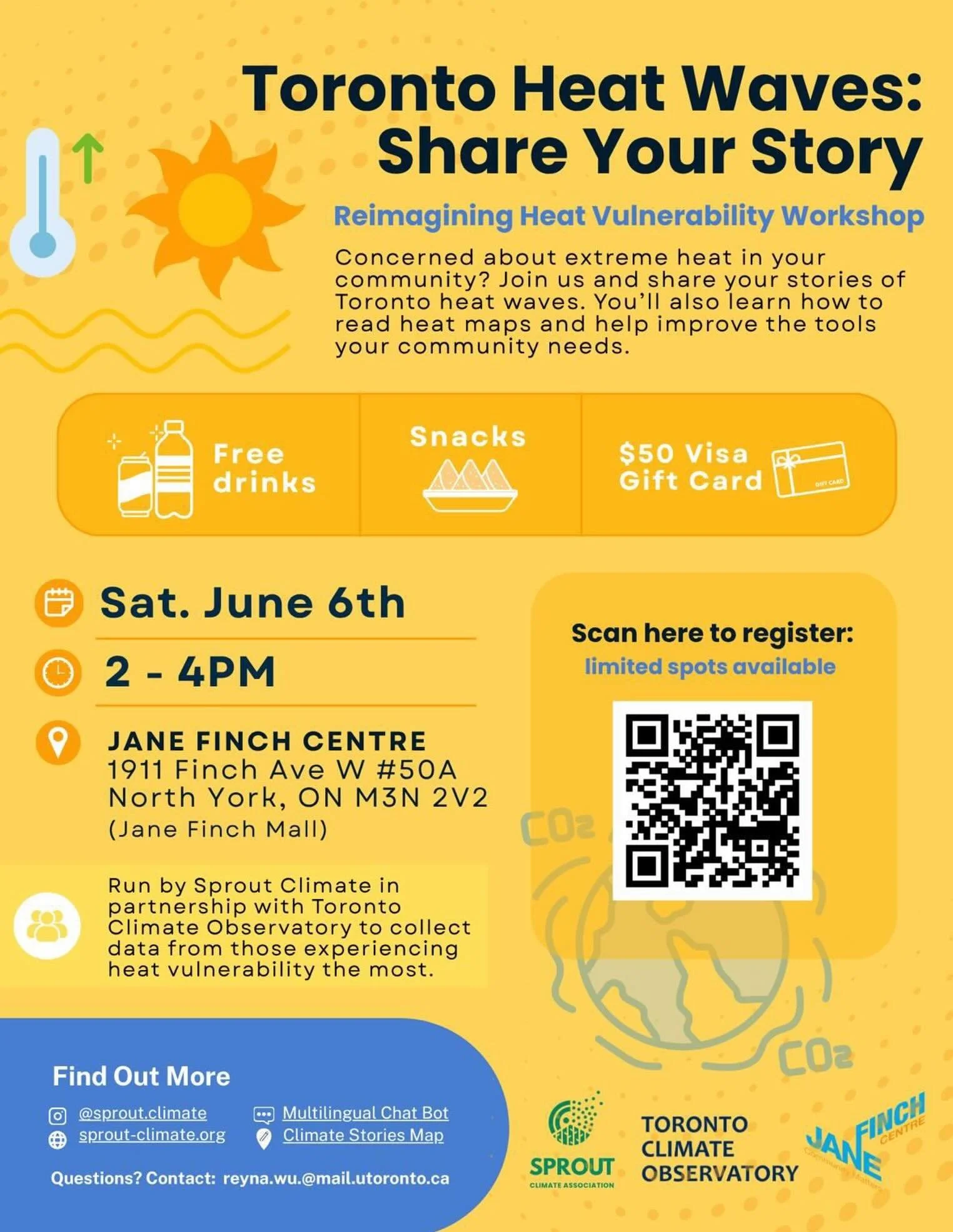 How do you get alerted about heat waves? Where do you go for updates when temperatures rise?

@sprout.climate Sprout, in collaboration with Toronto Climate Observatory is hosting a community workshop to co-design how heat information and alerts are s