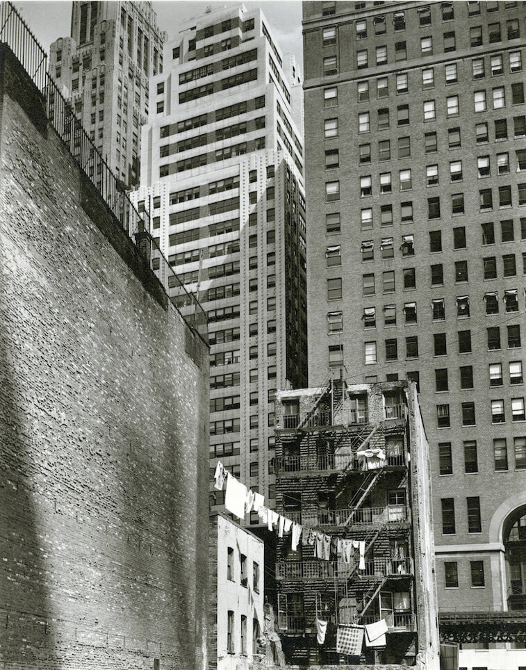 © Berenice Abbott, Construction of old and new from Washington Street, 1936