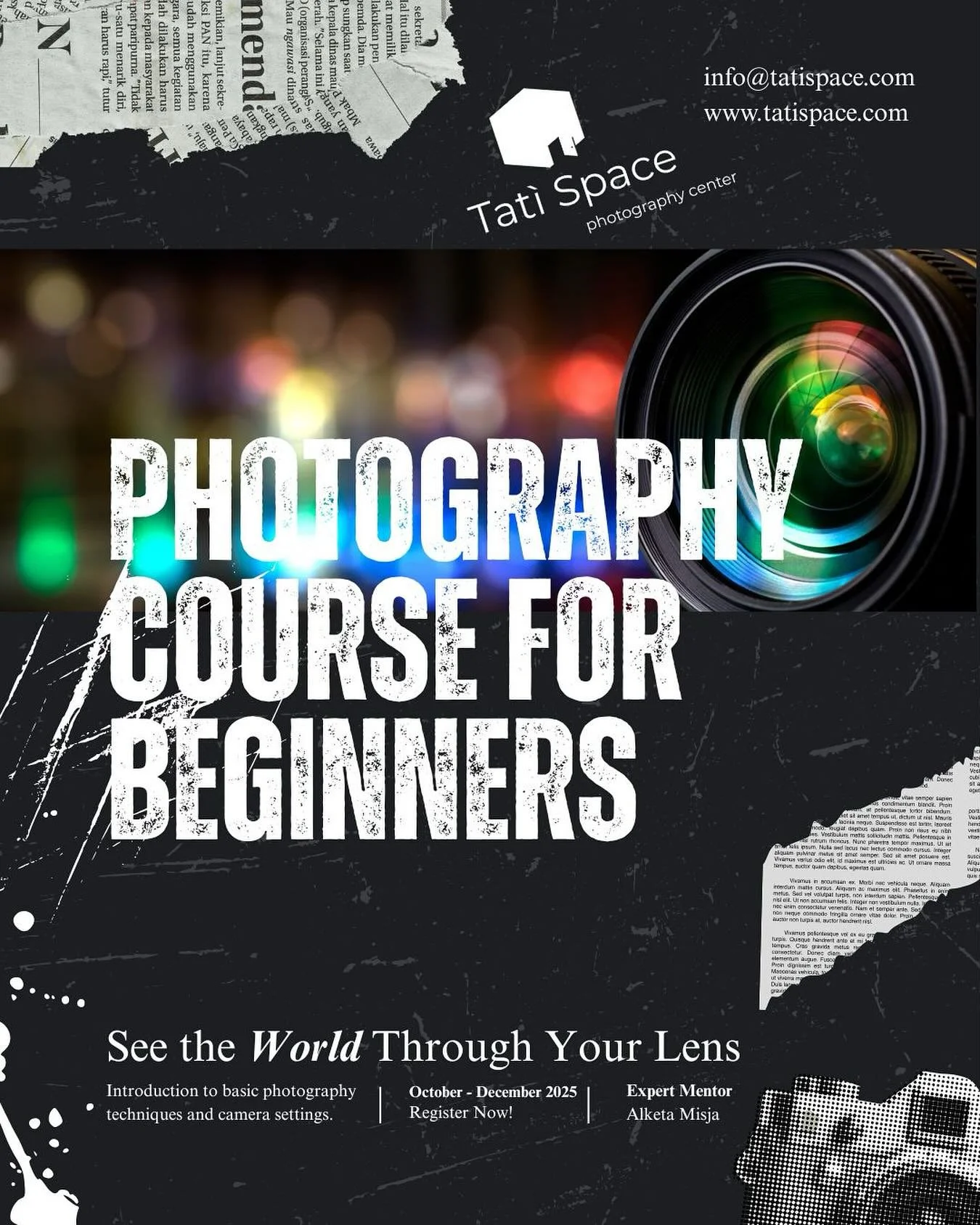 Photography Courses for Beginners at Tatì Space Photography Center.
Kurse Fotografie per nivelin fillestar ne Tatì Space Photography Center 
#photography#course #learning #center #tatispace #photographycenter #tirana #albania