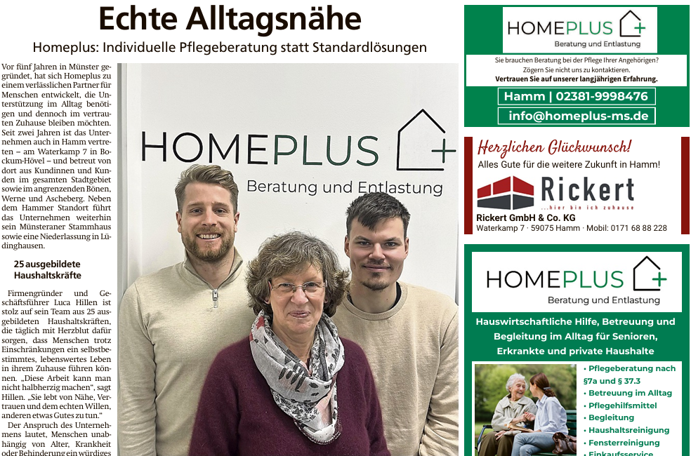 Artikel Westfälischer Anzeiger: Homeplus Pflegeberatung
