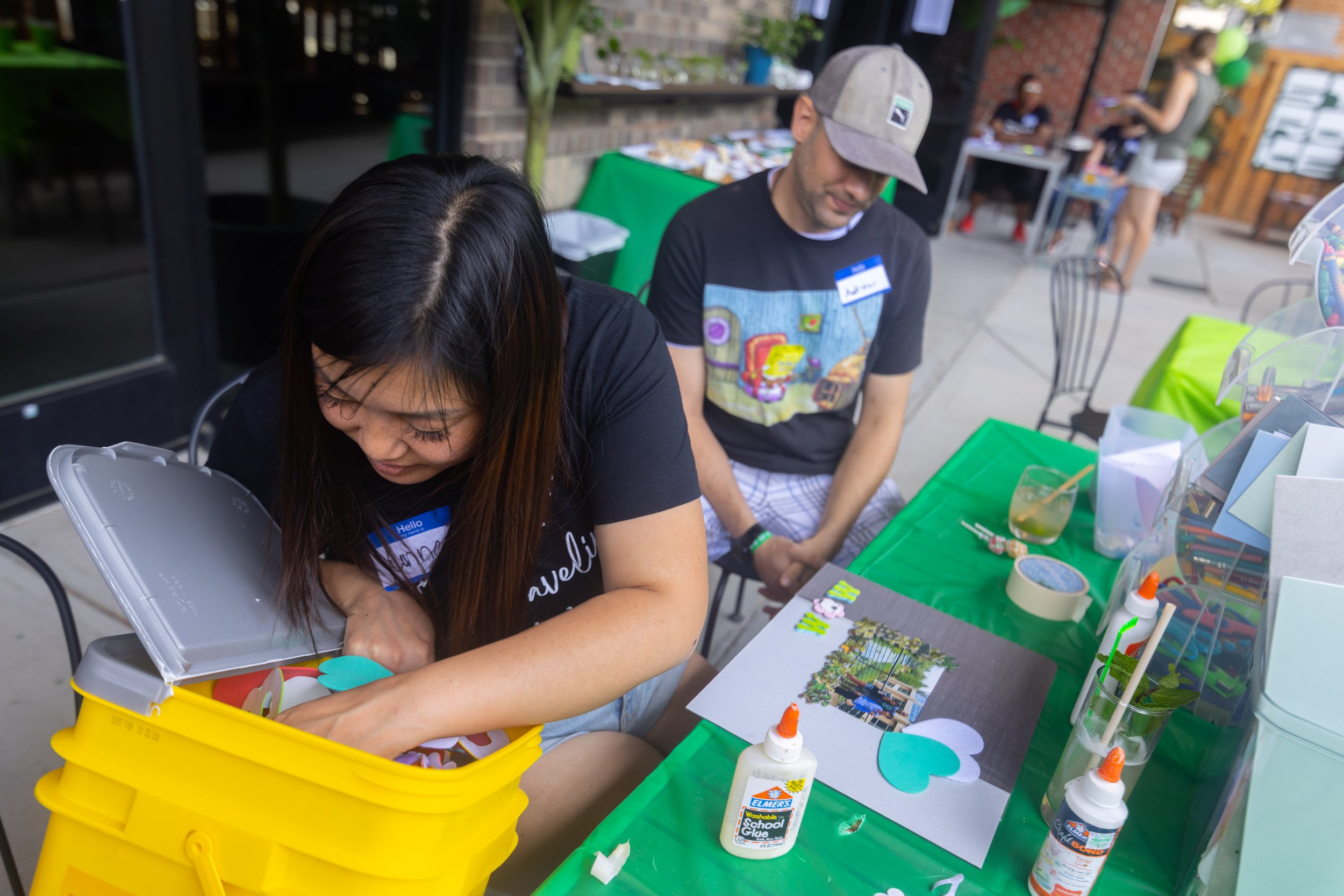  Attendees working on meaning-making frames courtesy of Upcycle Arts during Mini Golf Gathering for Grievers on 6.4.22 