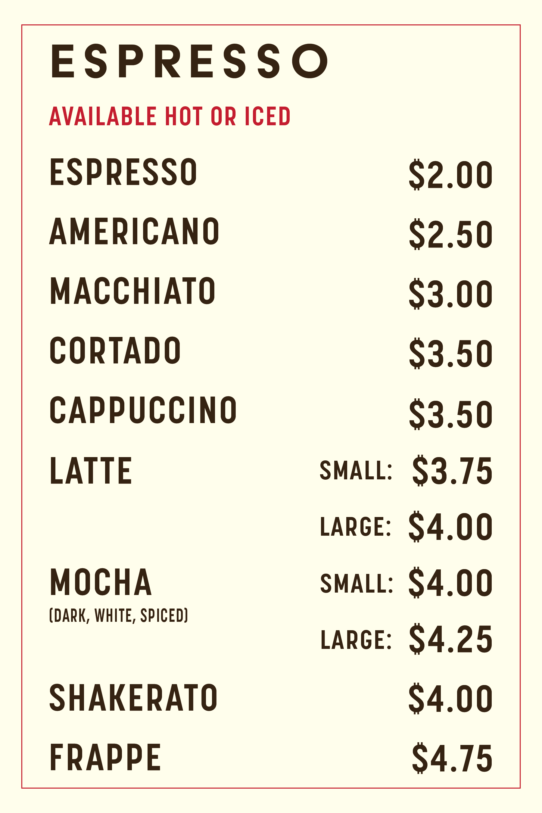 Texas Coffee Traders Menu