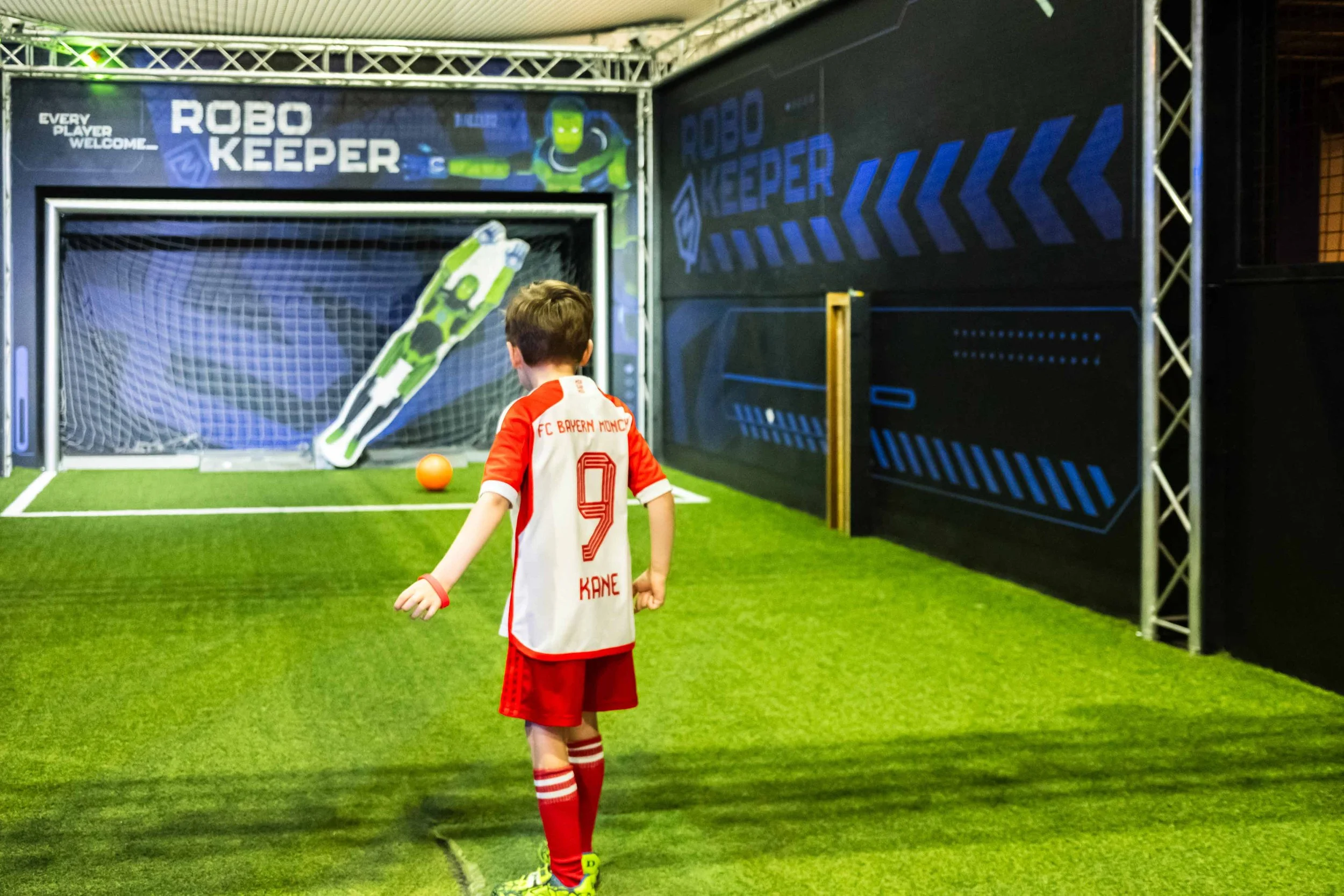 Mason taking on the Robokeeper at Ballerz, Bluewater