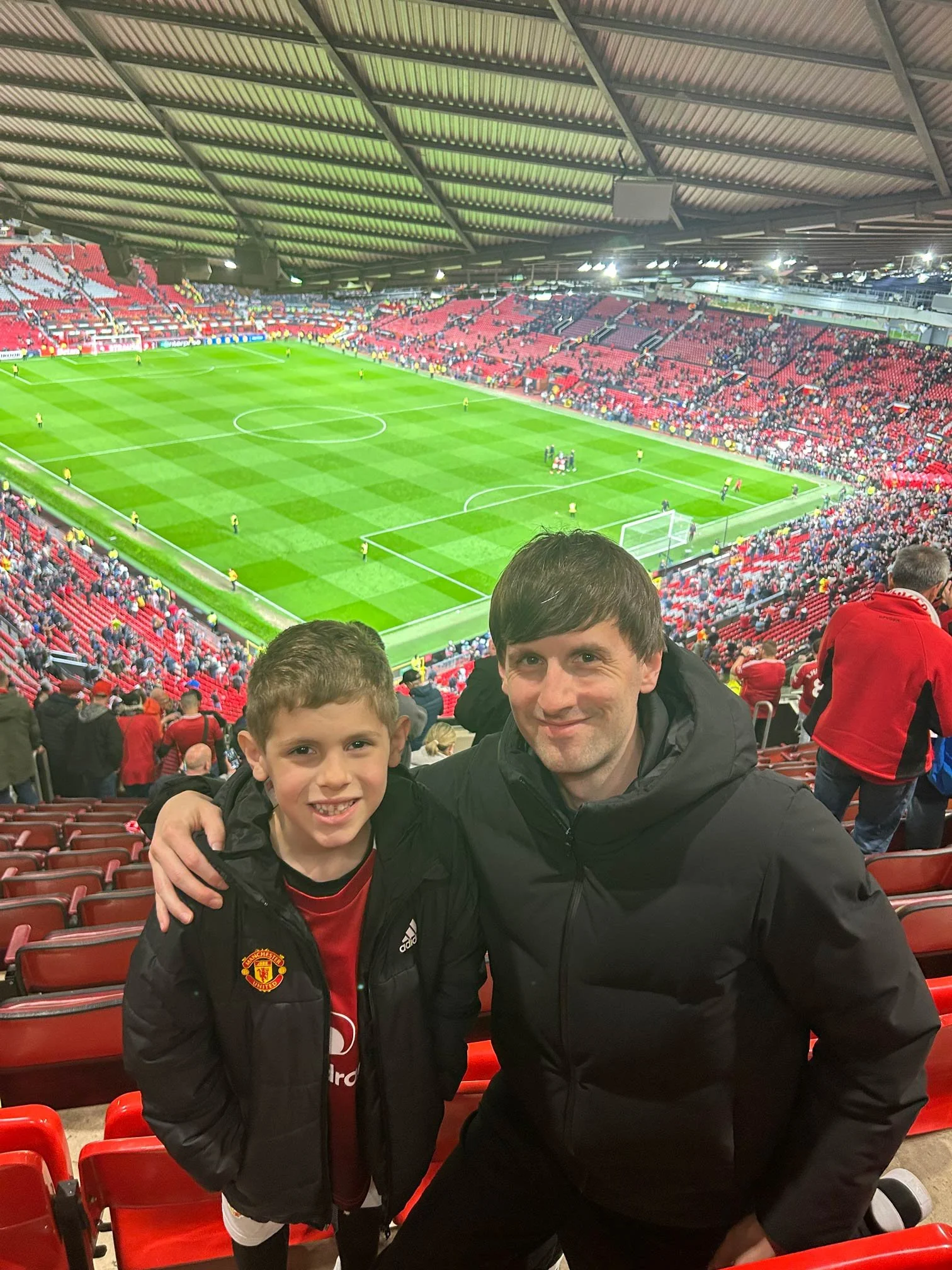 Me and Ryan at Old Trafford after watching Manchester United beat Lyon in the Europa League, sat in NW3431 at Old Trafford