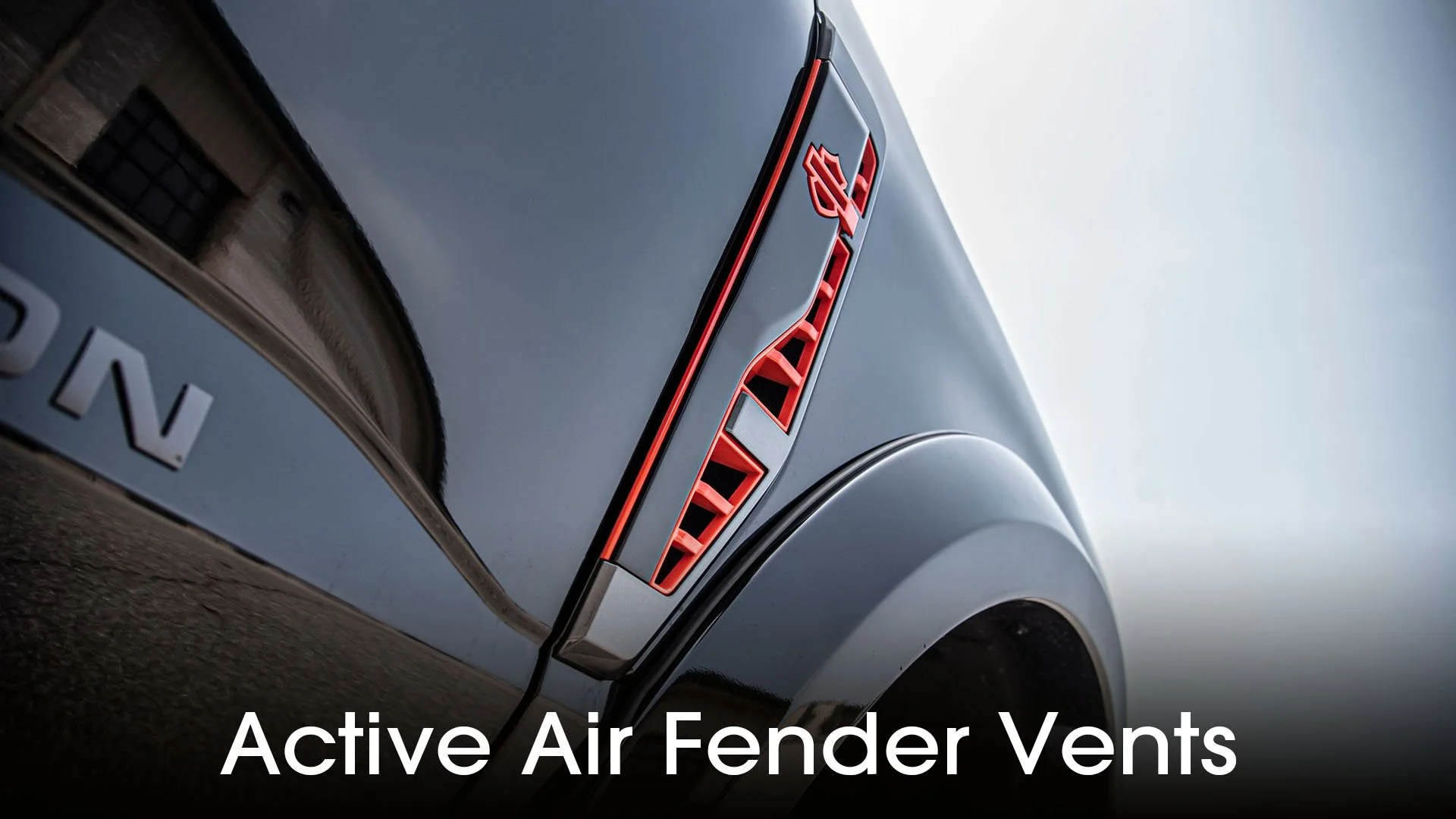The Harley-Davidson F-250 was designed to be unmistakably Harley-Davidson, down to every last detail. This includes the active air fender vents, which feature orange accents, and the Bar & Shield logo.