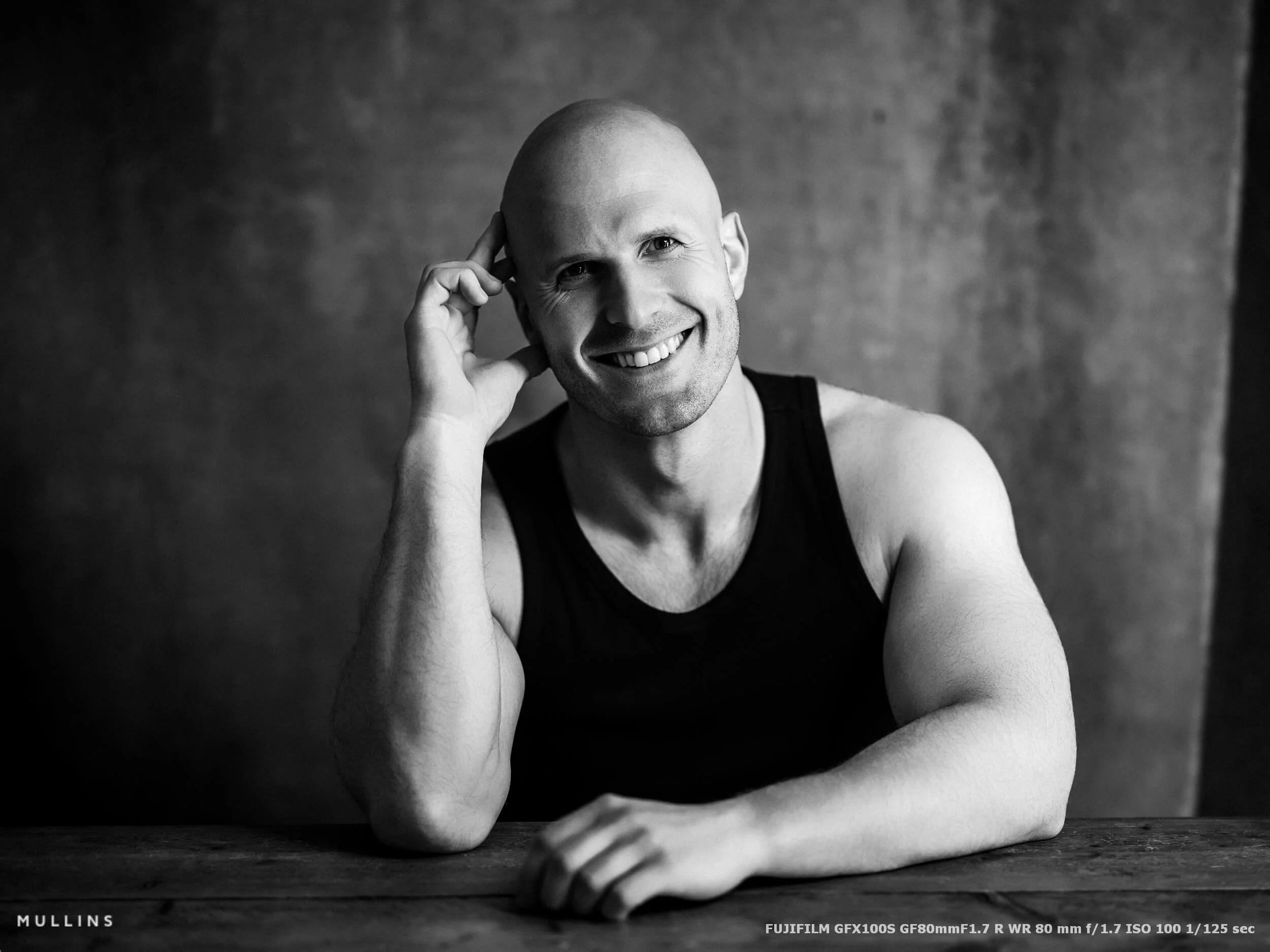 A monochrome portrait taken with Fujifilm GFX100S