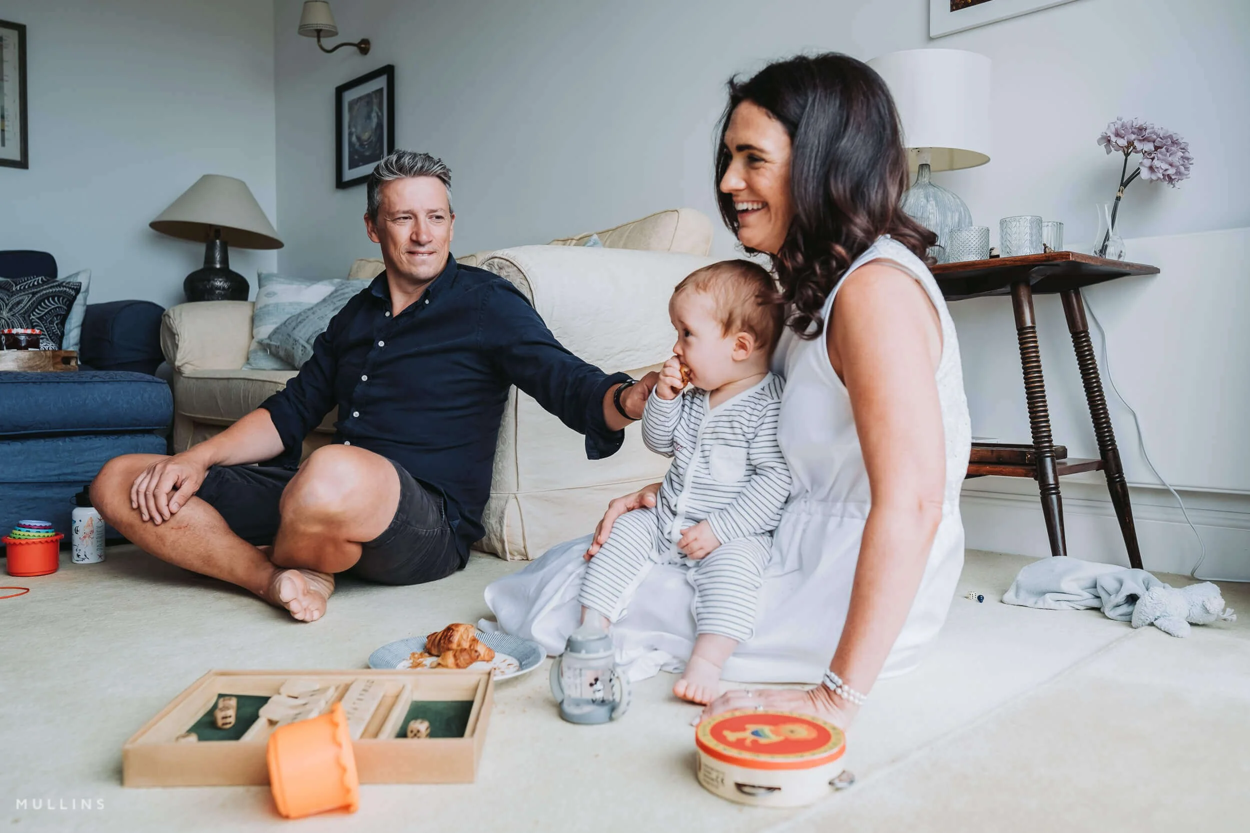 A family playing in a room