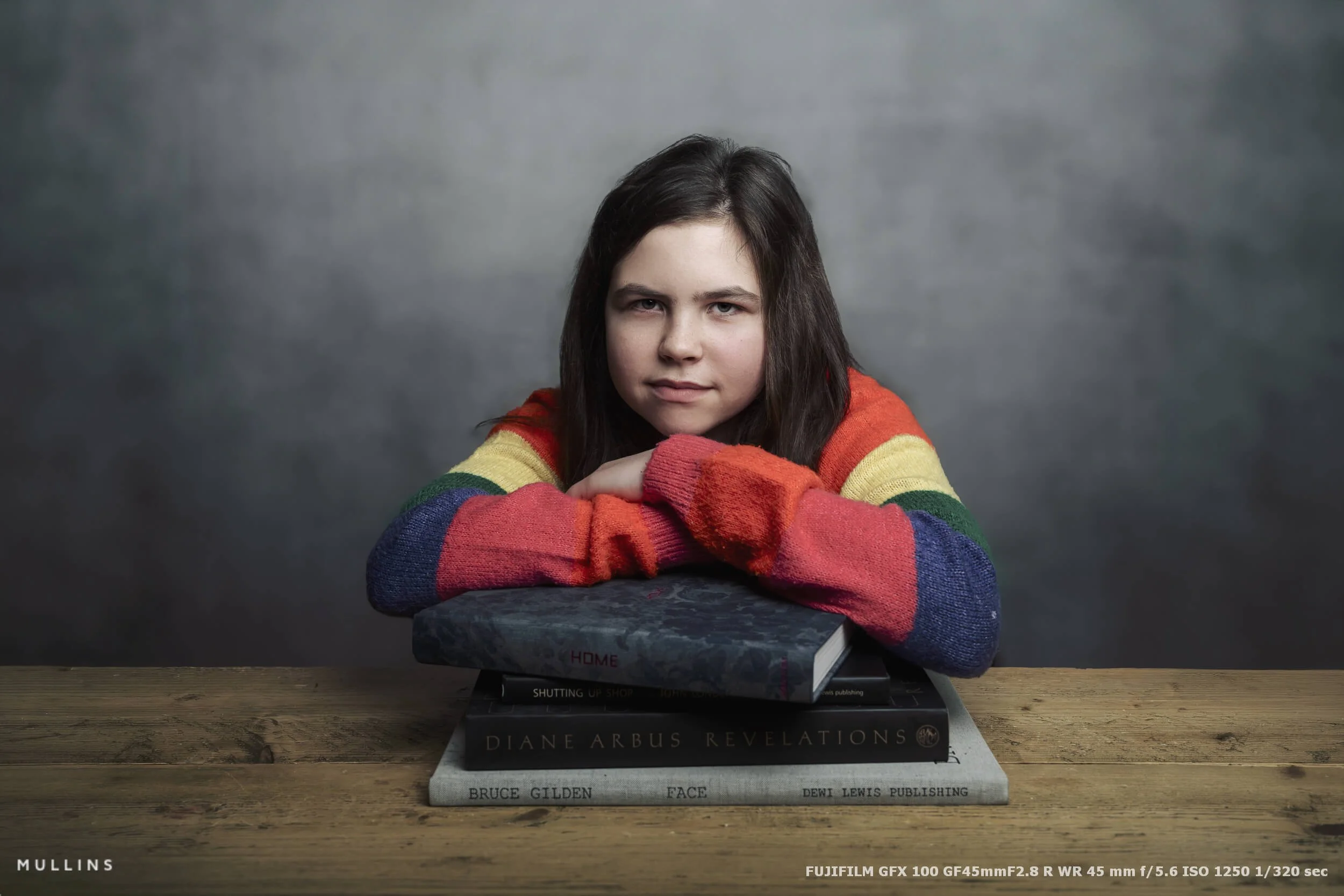 Portrait of a girl in a studio taken with the GFX100