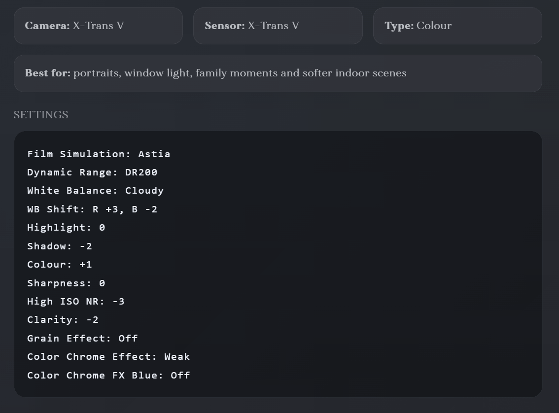 Fujifilm Recipe Maker