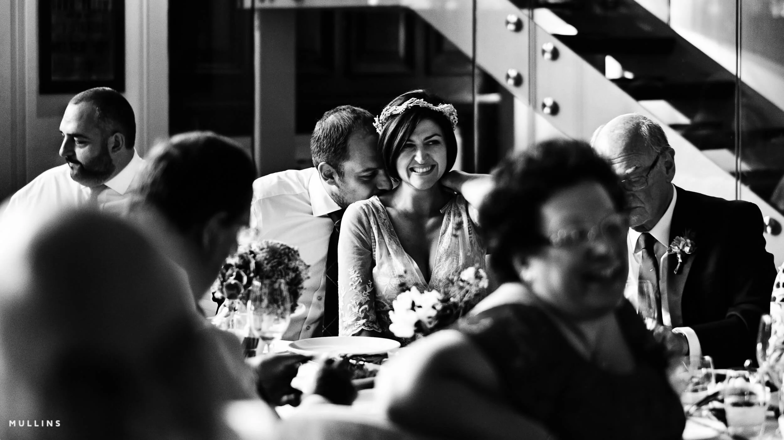 Bride and groom during their wedding reception