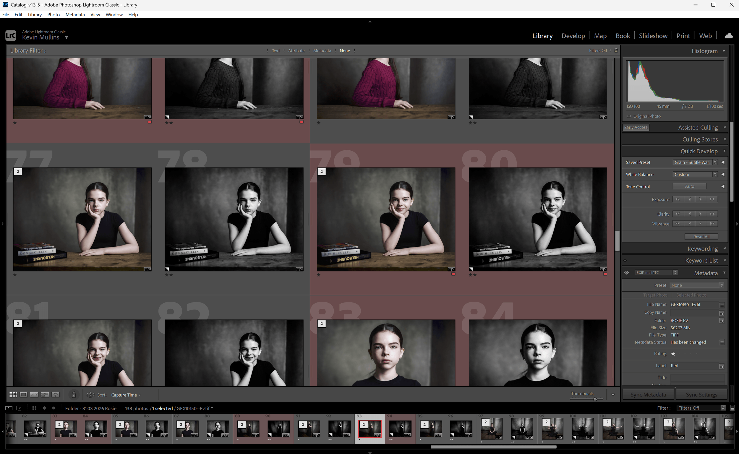 Adobe Lightroom with a Portrait Shoot in edit.