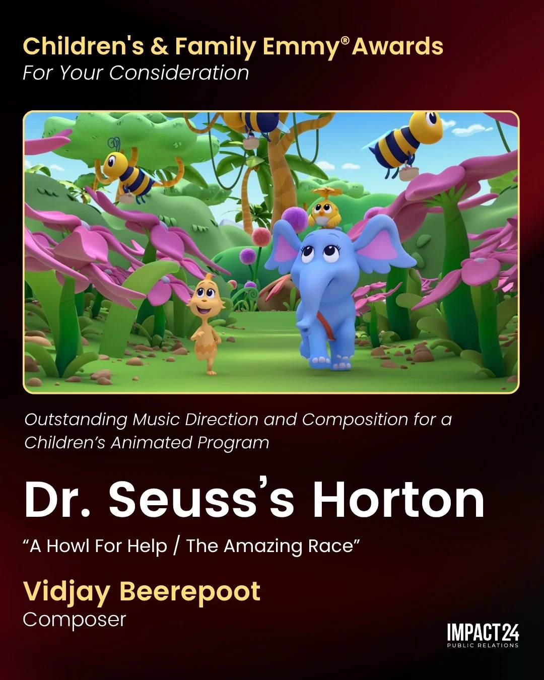 Emmy voting has begun! 🐘✨ Scoring Dr. Seuss's Horton was a joy from the first cue to the last, and seeing it in the running alongside so many talented friends means the world. Members, if Horton's world stuck with you, we'd be thrilled to have your 
