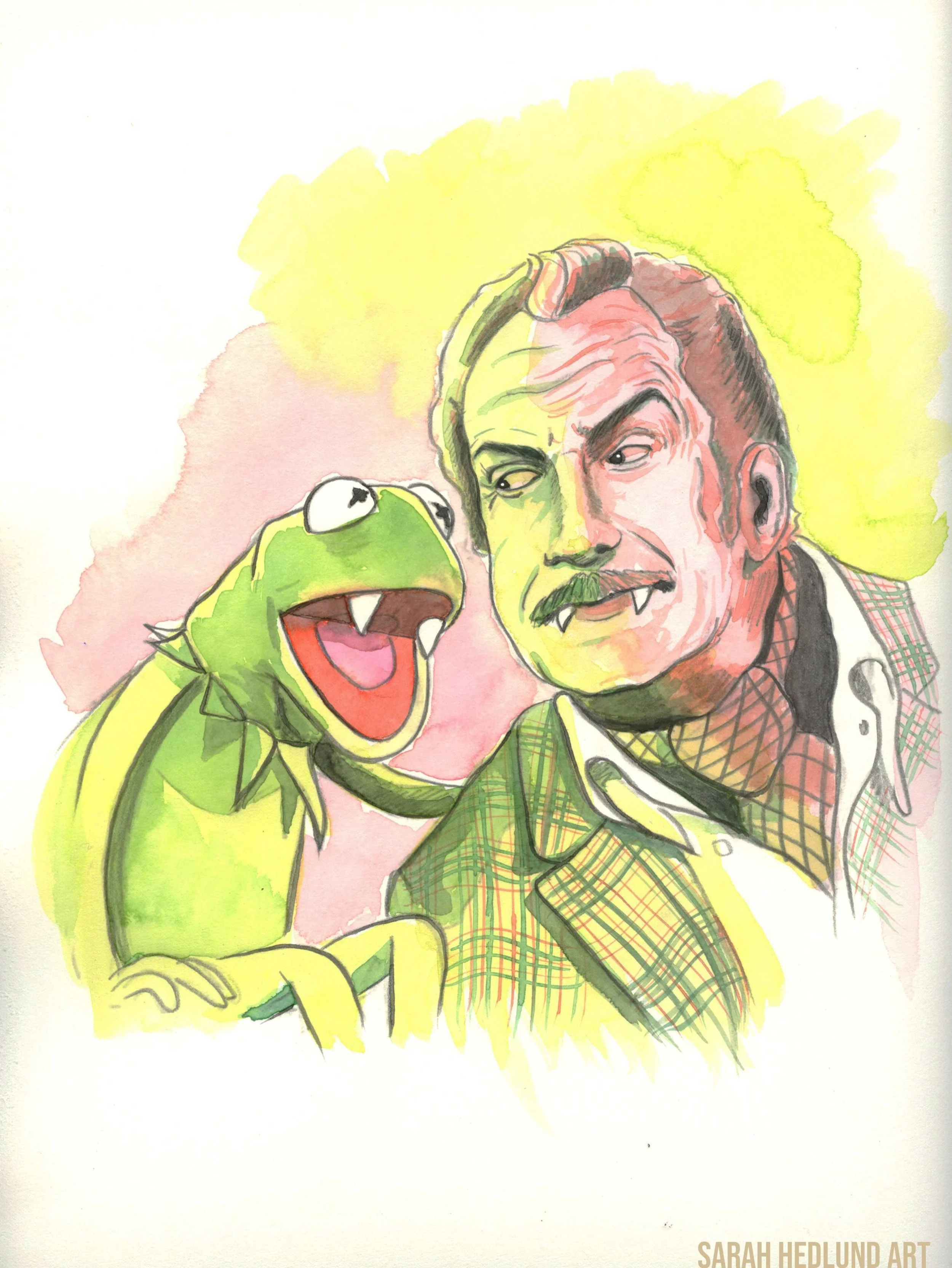 31 Days of Halloween 2026 Edition! This year&rsquo;s theme is VAMPIRES. All illustrations are hand-painted watercolors by yours truly.

Day 23: Vincent Price, and Kermit the Frog

@masterofmenace @themuppets 

#halloween #vincentprice #vote #31daysof