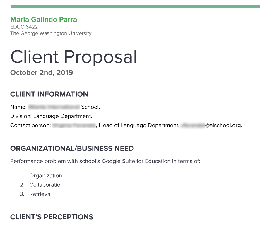 Faculty Training: Needs Assessment & Analysis - Client Proposal