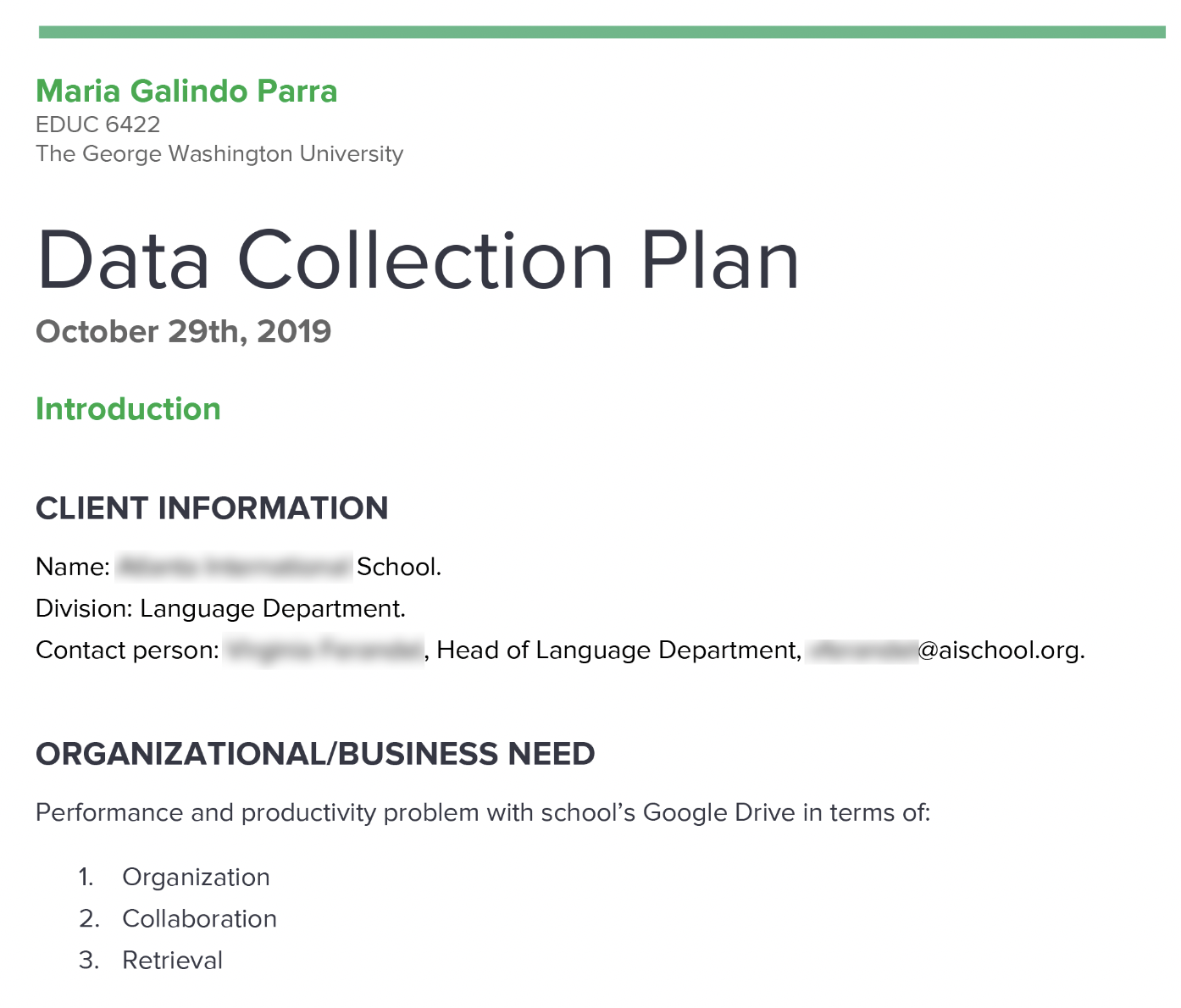Faculty Training: Needs Assessment & Analysis - Data Collection Plan