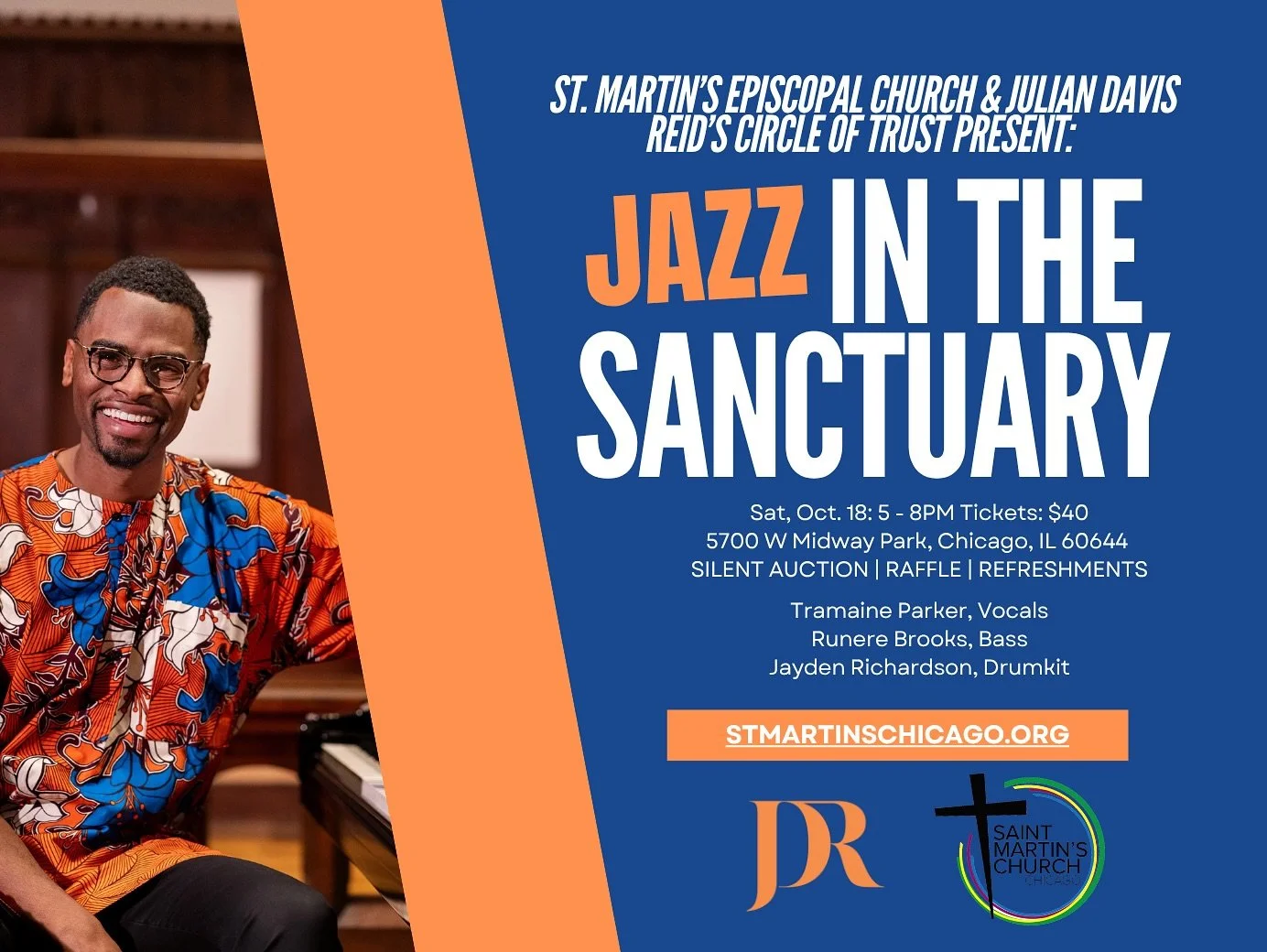 Chicago - Happening Tomorrow! 
Join Circle of Trust for St. Martin’s Jazz in the Sanctuary on the West Side, 5-8PM. I’ll be with @runerebrooks @dontcallmejay and @ms.parker09 to light up the room - we need you there. 
Tix are $40. For m