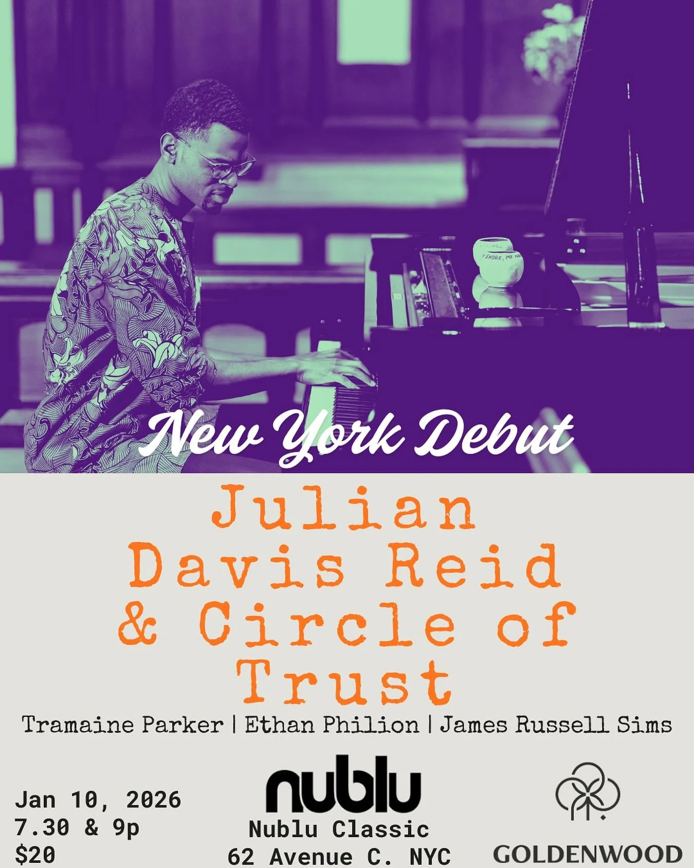 NYC! I&rsquo;m excited to be making my debut in your city with my group Circle of Trust on Jan 10. It&rsquo;s a special time of year for the national jazz community with the Winter Jazz Fest and APAP Conference there. The band and I look forward to c