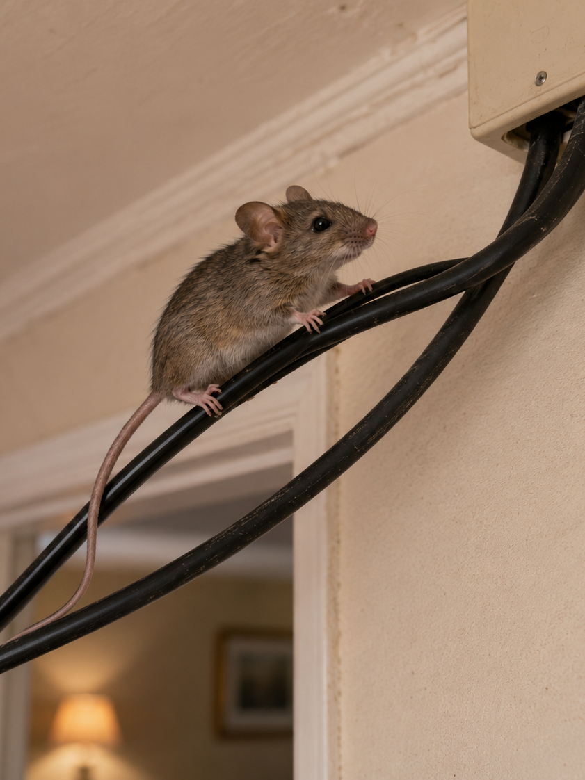 house mouse climbing wires