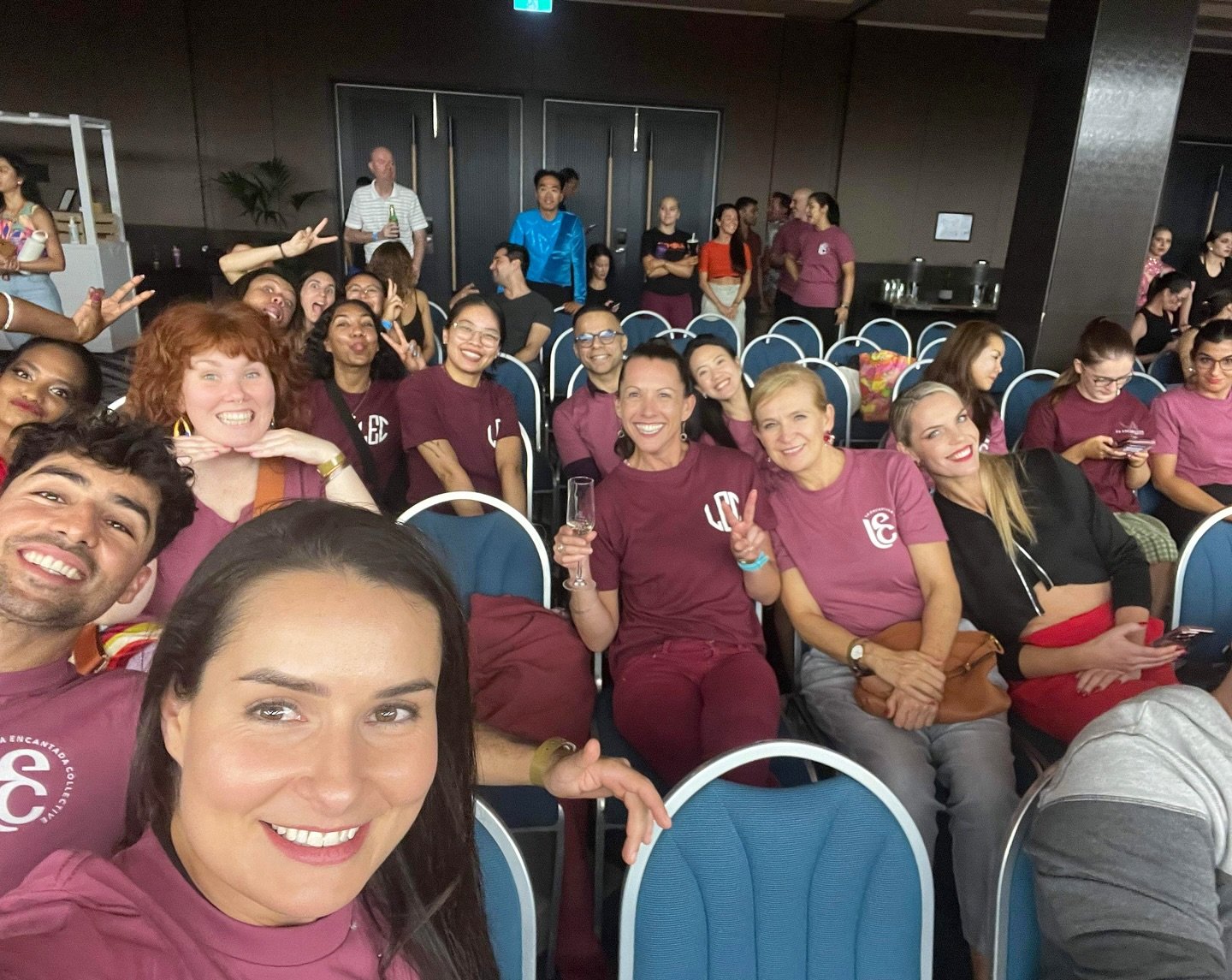 The &lsquo;burgundy army&rsquo; will be in force again this year at World Salsa Solo Competition, Gold Coast! ☀️ With around 50 dancers travelling with our school in 2024! 🙌🏻🫶🏼 Who&rsquo;s is coming to the pool party this year? 

#lec #burgundyar