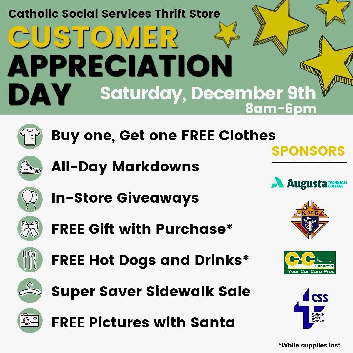 👋 It&rsquo;s almost time! 👋 Mark your calendars and visit us for our 4th Annual Customer Appreciation Day &mdash; Saturday, December 9th from 8am-6pm. We&rsquo;re gearing up for &gt;&gt; 
⭐️ Buy one, Get one FREE Clothes 
⭐️ All-day Markdowns 
⭐️ I