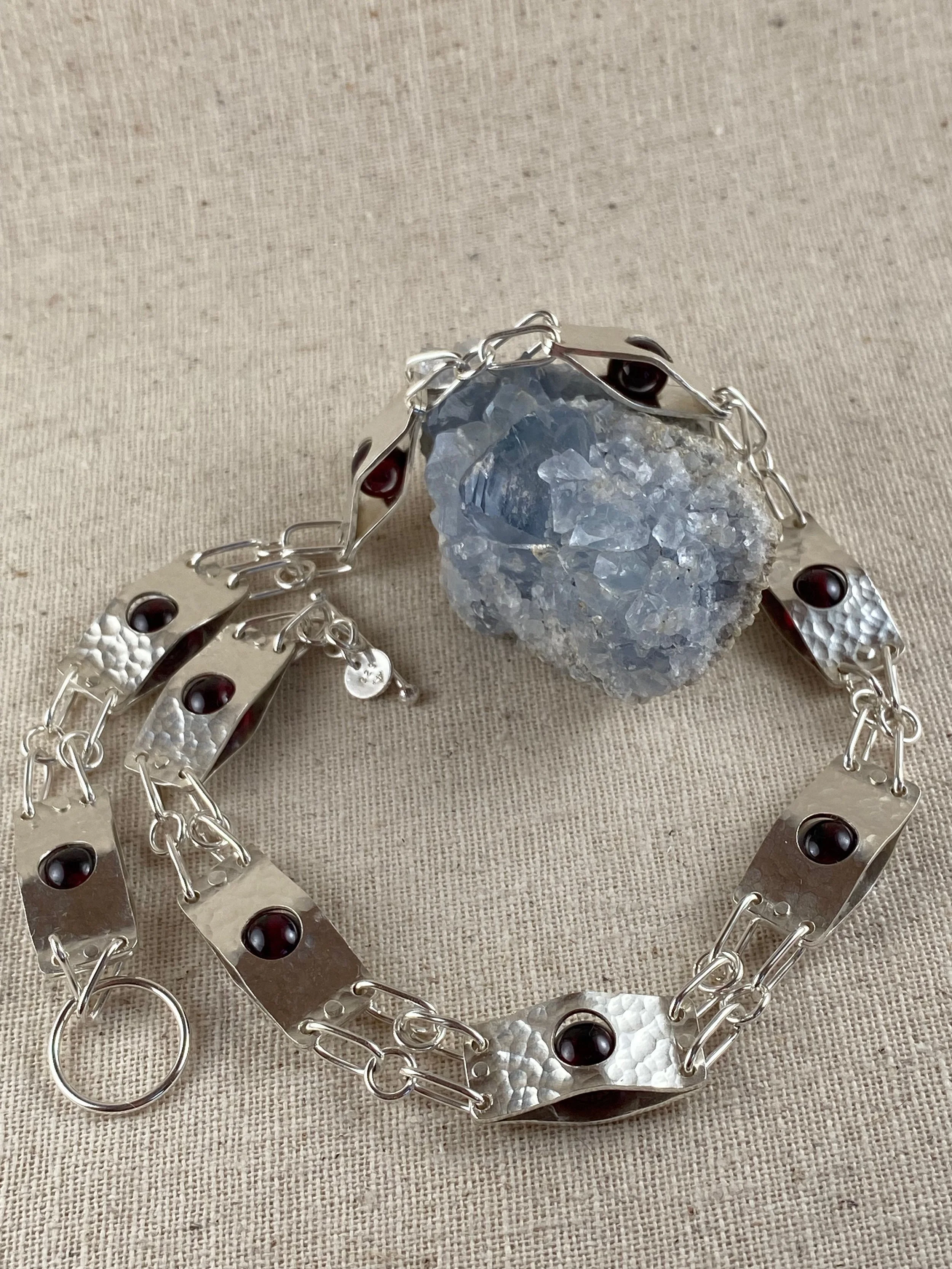 Garnet spheres, sterling silver