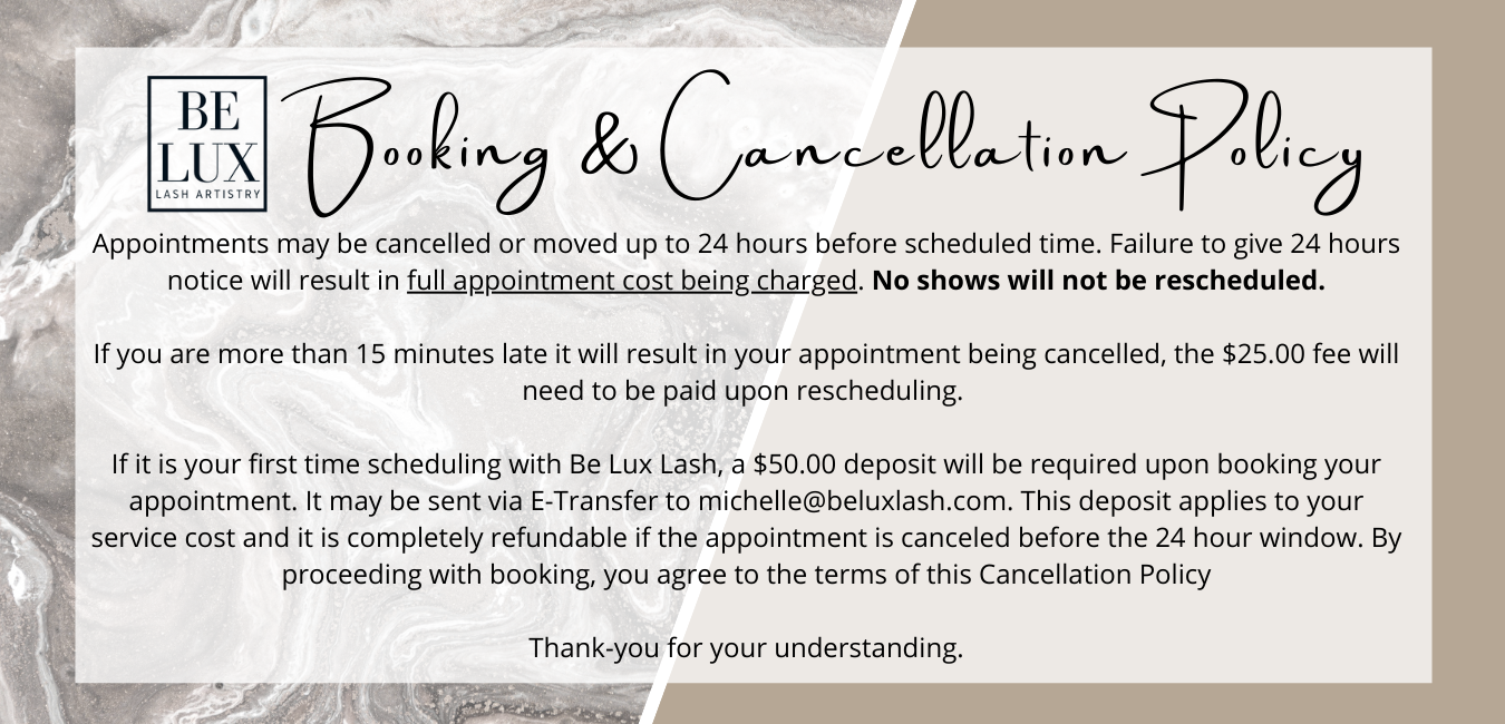 Booking & Cancellation Policy — Be Lux Lash Throughout 24 hour cancellation policy template