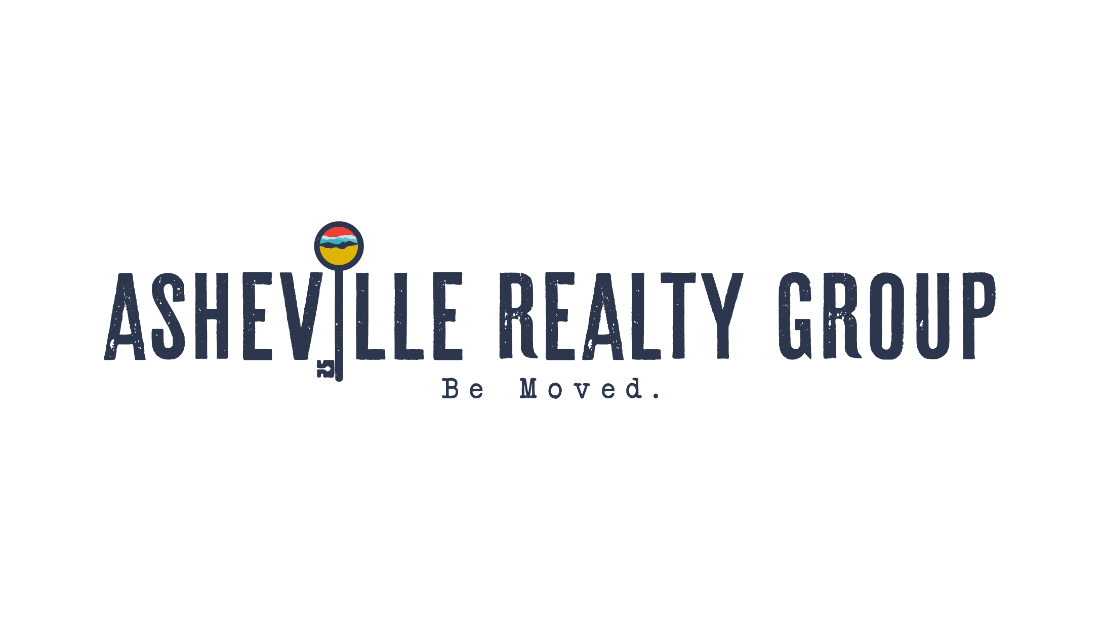 Logo for Asheville Realty Group, featuring a colorful mountain and river icon and the slogan 'Be Moved.'