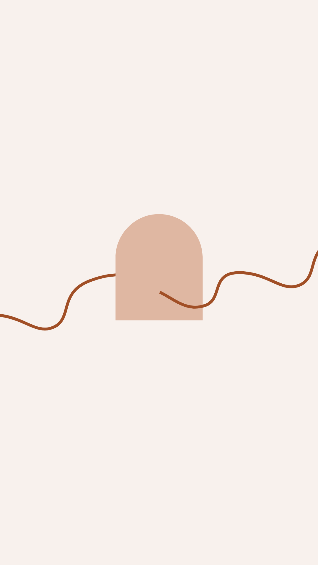 Minimalist abstract design with a beige arch shape and wavy lines on a light background.