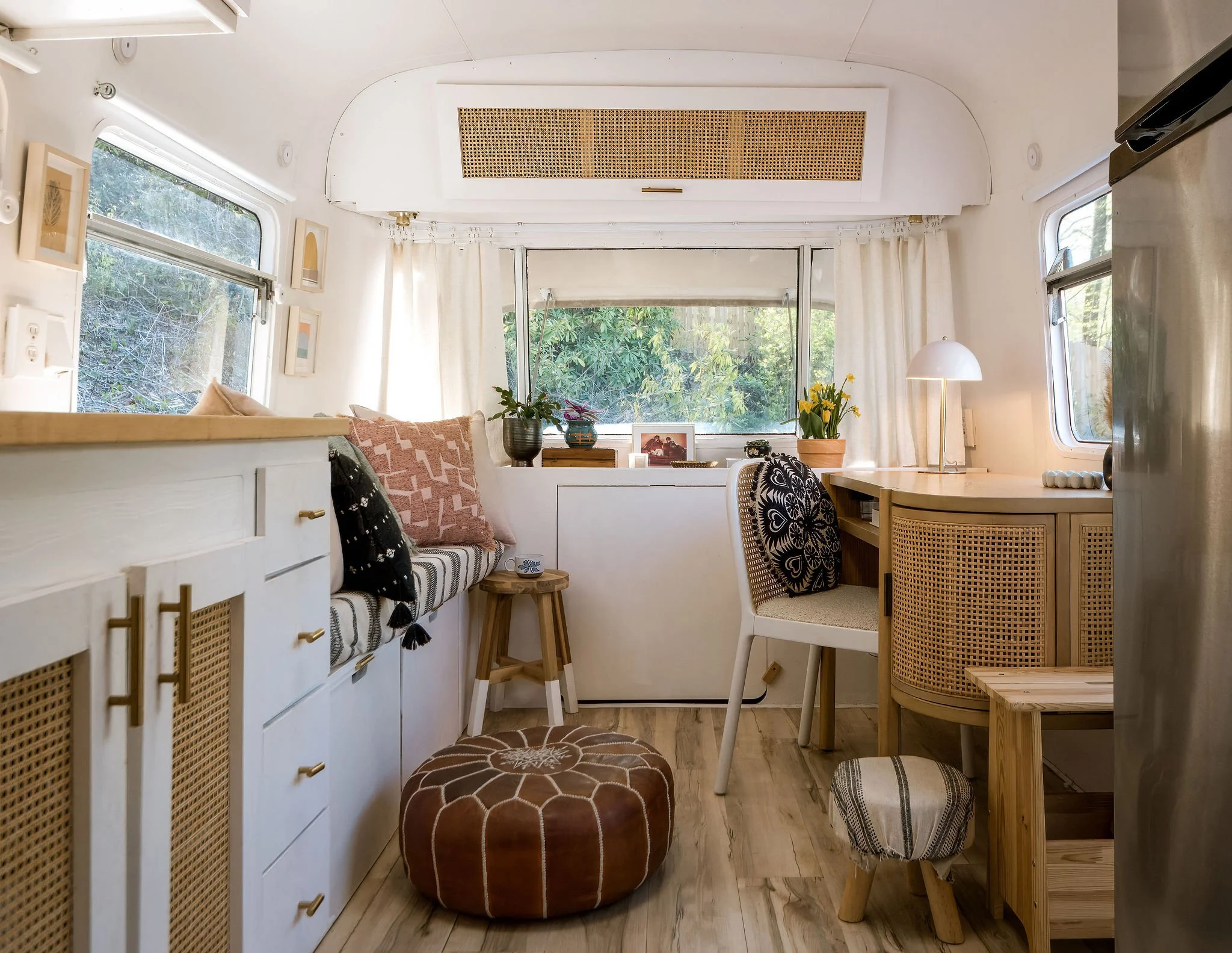 Renovated 1973 Avion travel trailer tiny home interior, designed by Sarah Bronstein