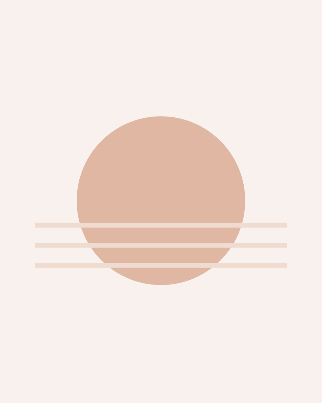 Minimalist abstract art featuring a large beige circle with three horizontal beige lines beneath it on a light background.