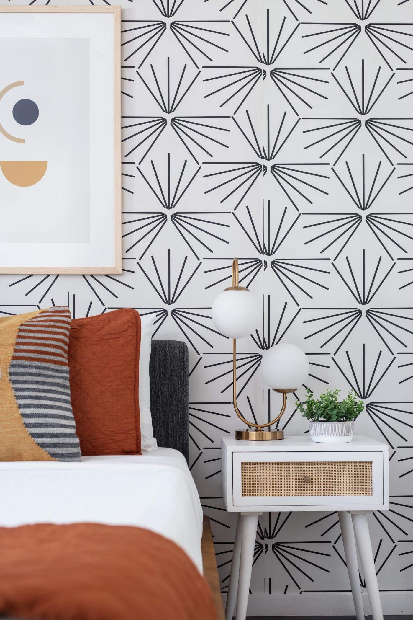 geometric wallpaper bedroom