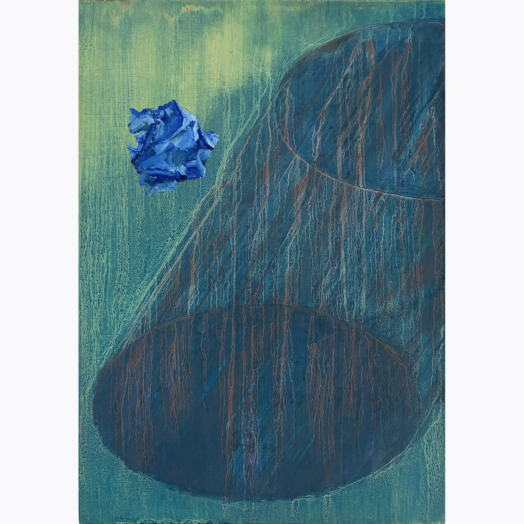 Blue Paper Ball 3, 2025, oil on gessoed panel 297 x 210 mm