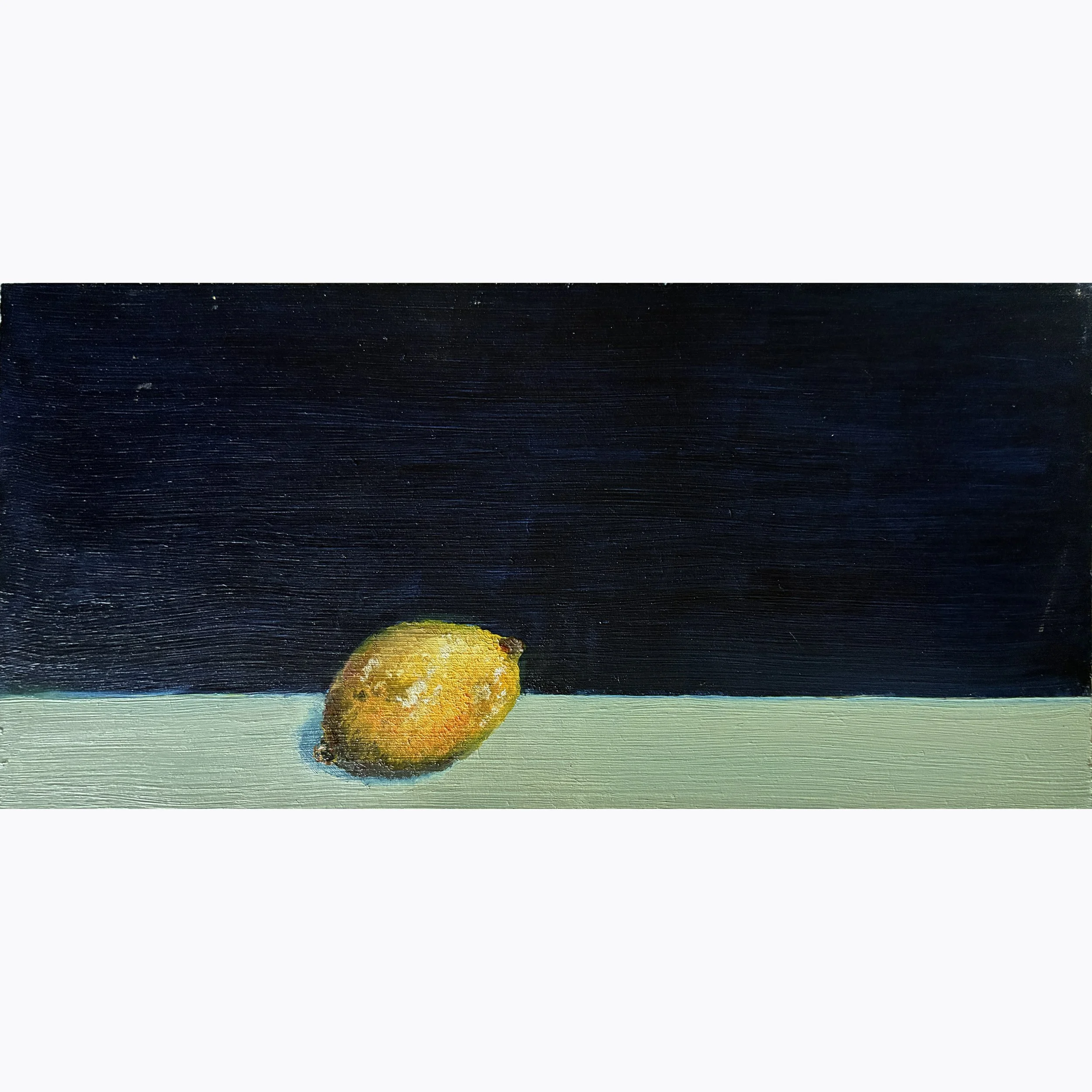 Single Lemon, oil on gessoed board, 15 x 30 cm, 2024
