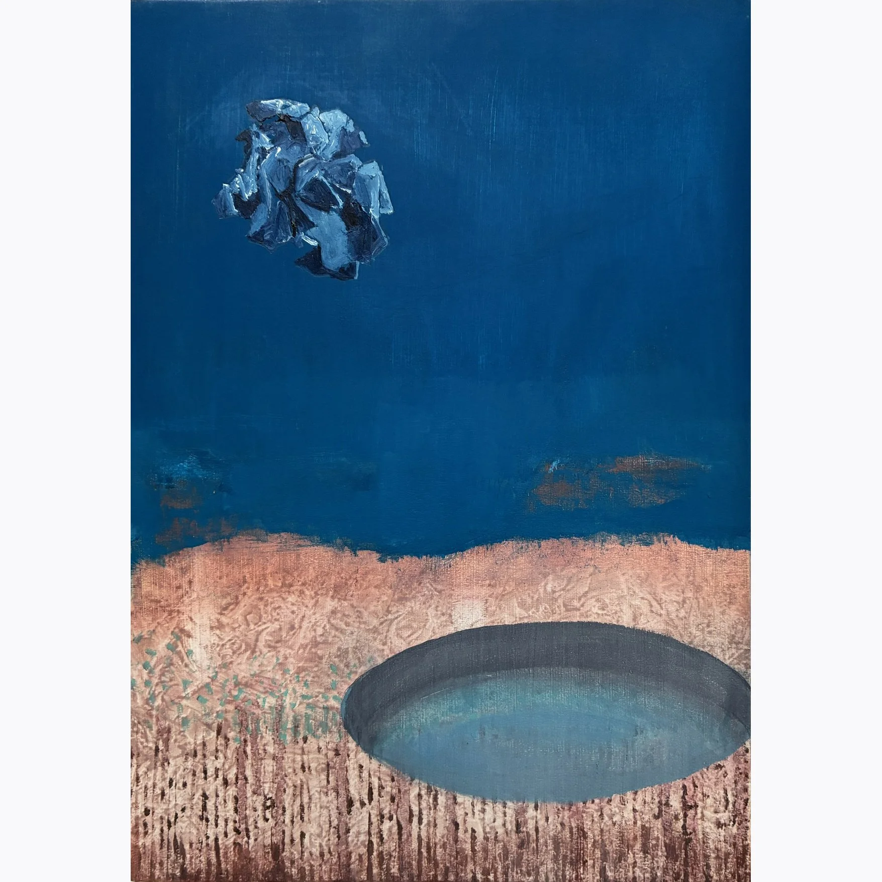 Blue Paper Ball 1, 2025, oil on gessoed panel 297 x 210 mm