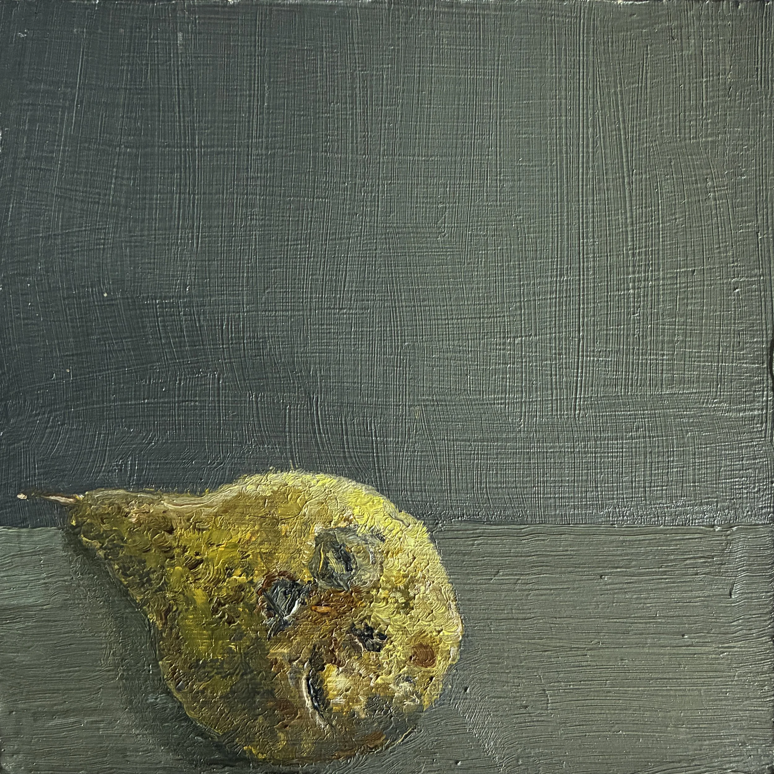 Single Pear, oil on gessoed board, 15 x 15 cm, 2024