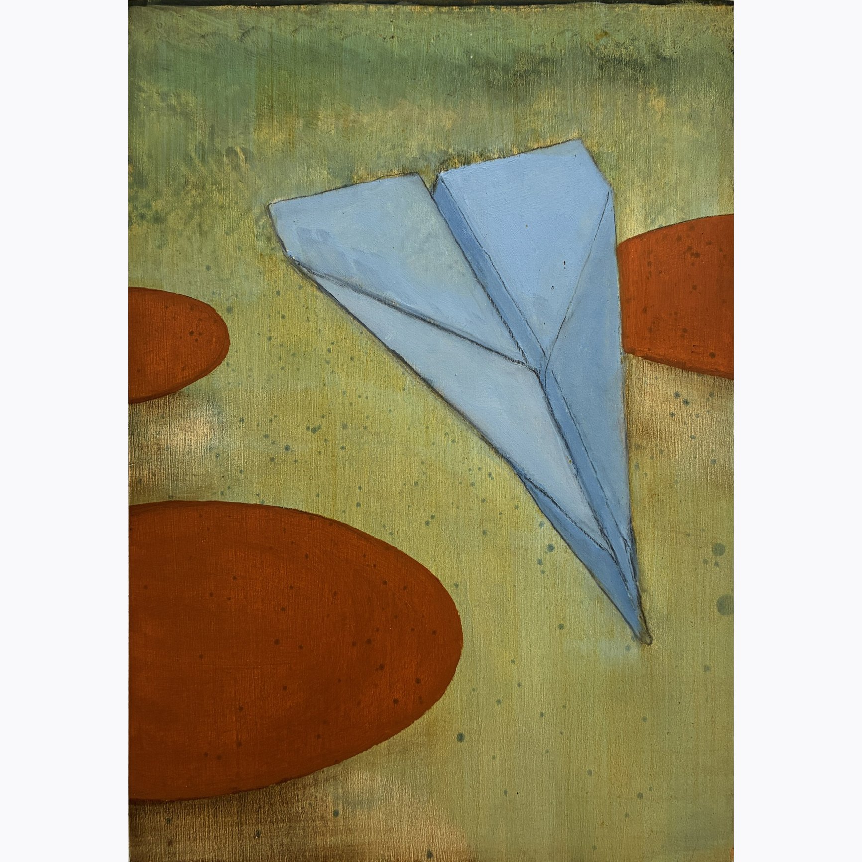 Blue Paper Plane 1, 2025, oil on gessoed panel 297 x 210 mm