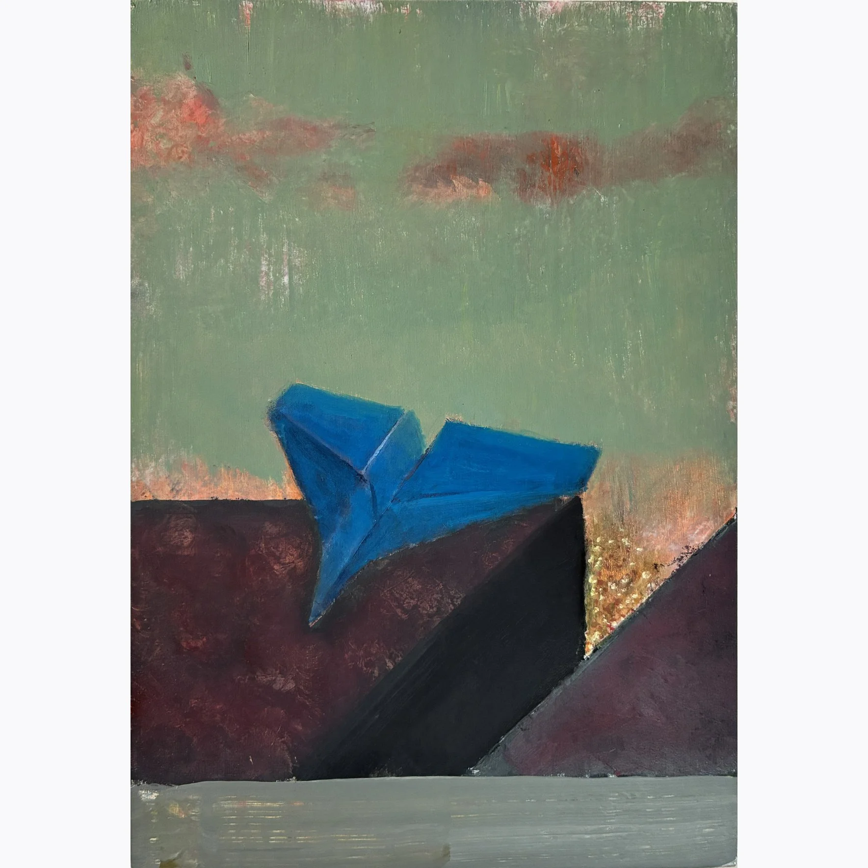 Blue Paper Plane 3, 2025, oil on gessoed panel 297 x 210 mm