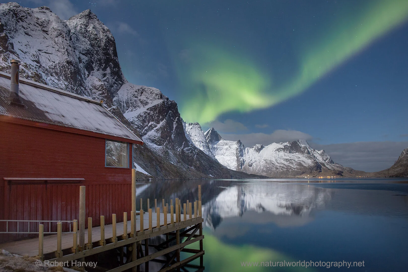 NO17-064 Aurora borealis over Kjerk Fjord, Sakrisoya, Moskenesoya, Lofoten Islands, Norway © Robert Harvey   .jpg