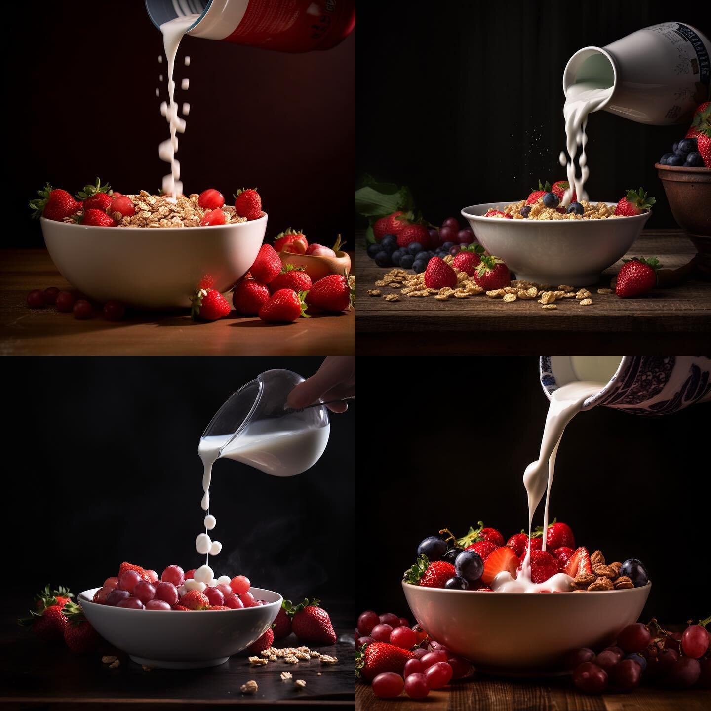 Testing prompts for food photography on MidJourney. Still have to figure out how to get the milk to look right. 

#midjourney #ai #midjourneyart