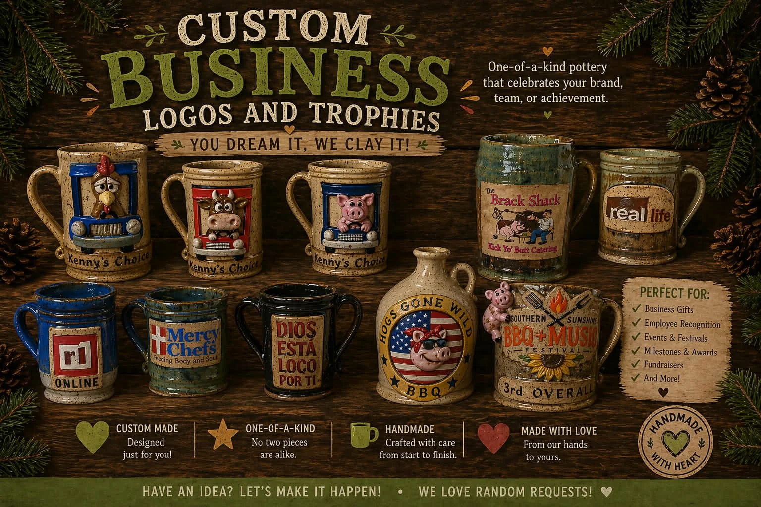 If you own a business and are looking for the perfect trophy, holiday gift, or keepsake with your logo or slogan - We can do it! 