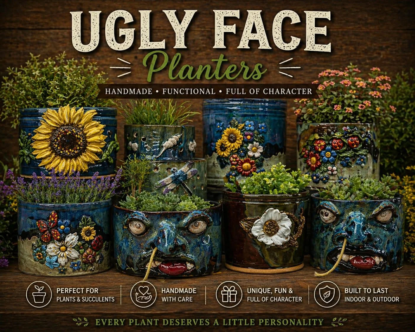 Planters of anysize with or without holes in the bottom or sides or both.  You dream it - ask I can try! 