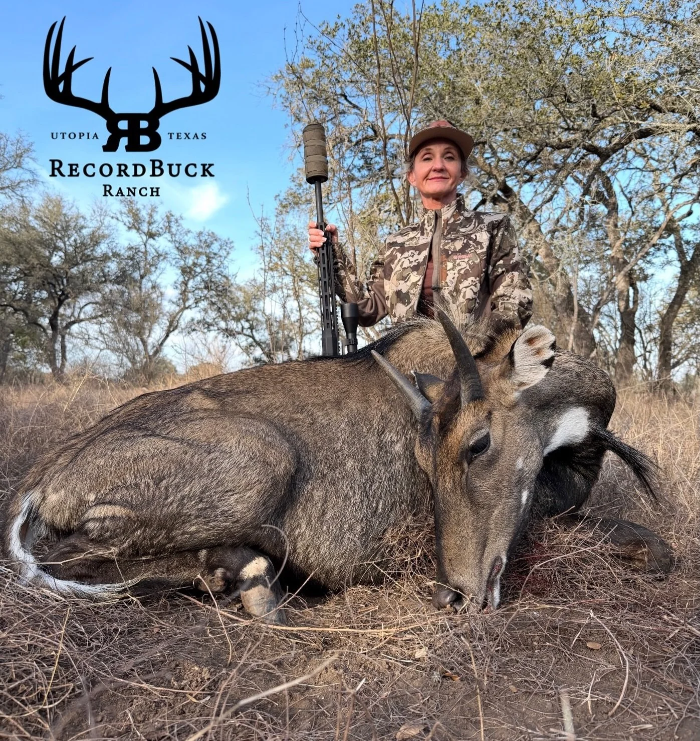 Nilgai bull down for Mrs. Roxann! These tough animals always make for a challenging hunt, and they&rsquo;re some of the best meat you can put in the freezer!

Guide: Jeff Copeland

Thinking about your next hunt? Reach out today and let us help you cr