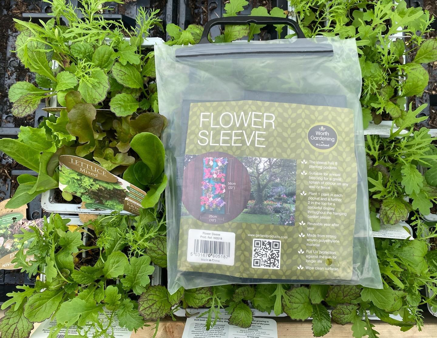 If you&rsquo;re short on space but want to grow your own delicious salad leaves you can always use a flower sleeve and have a wonderful vertical salad garden 😃
.
.
.
.
#knightsgardencentres #woldingham #chelsham #growyourown